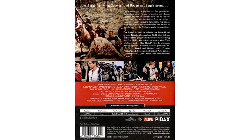 Rebell ohne Gnade (Robin Hood - Der Rebell) / Opulenter Abenteuerfilm mit Lex Barker (Pidax Film-Klassiker)