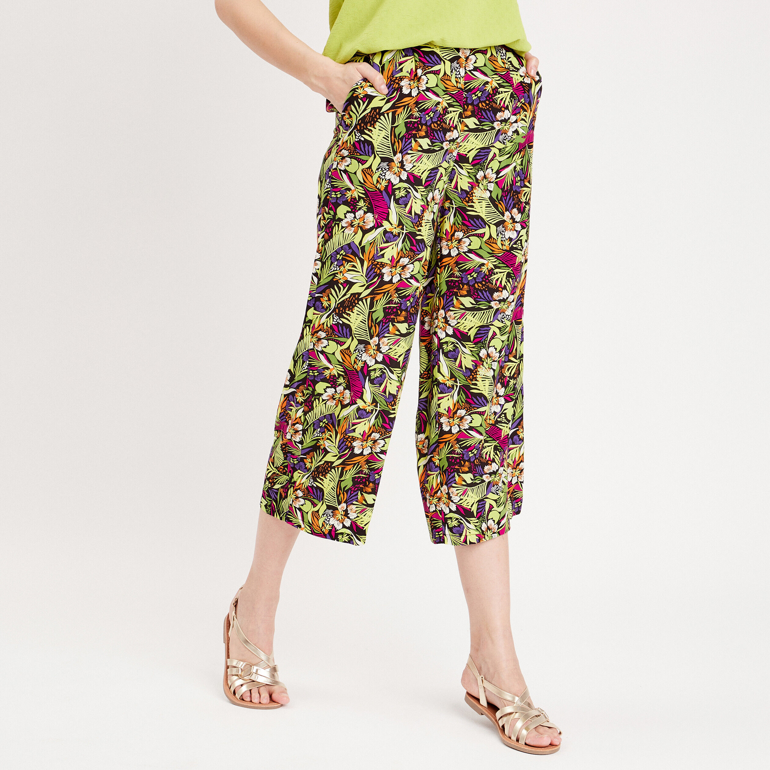 Pantalon large fluide 7/8ème noir femme | Cache Cache