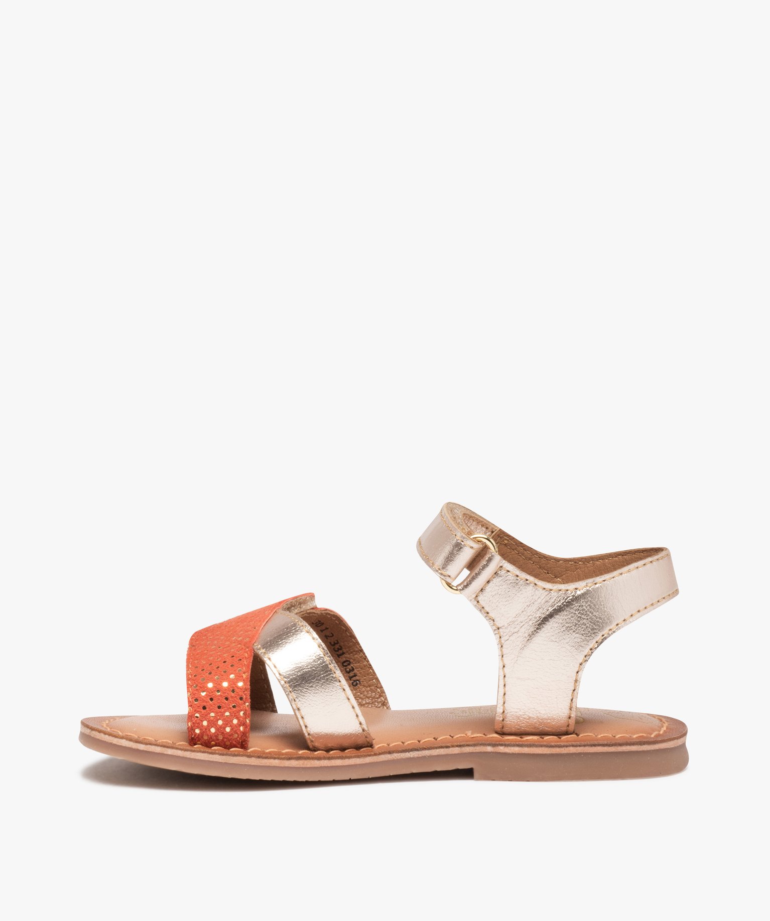 Sandales fille à brides scratch dessus cuir métallisé or | GEMO