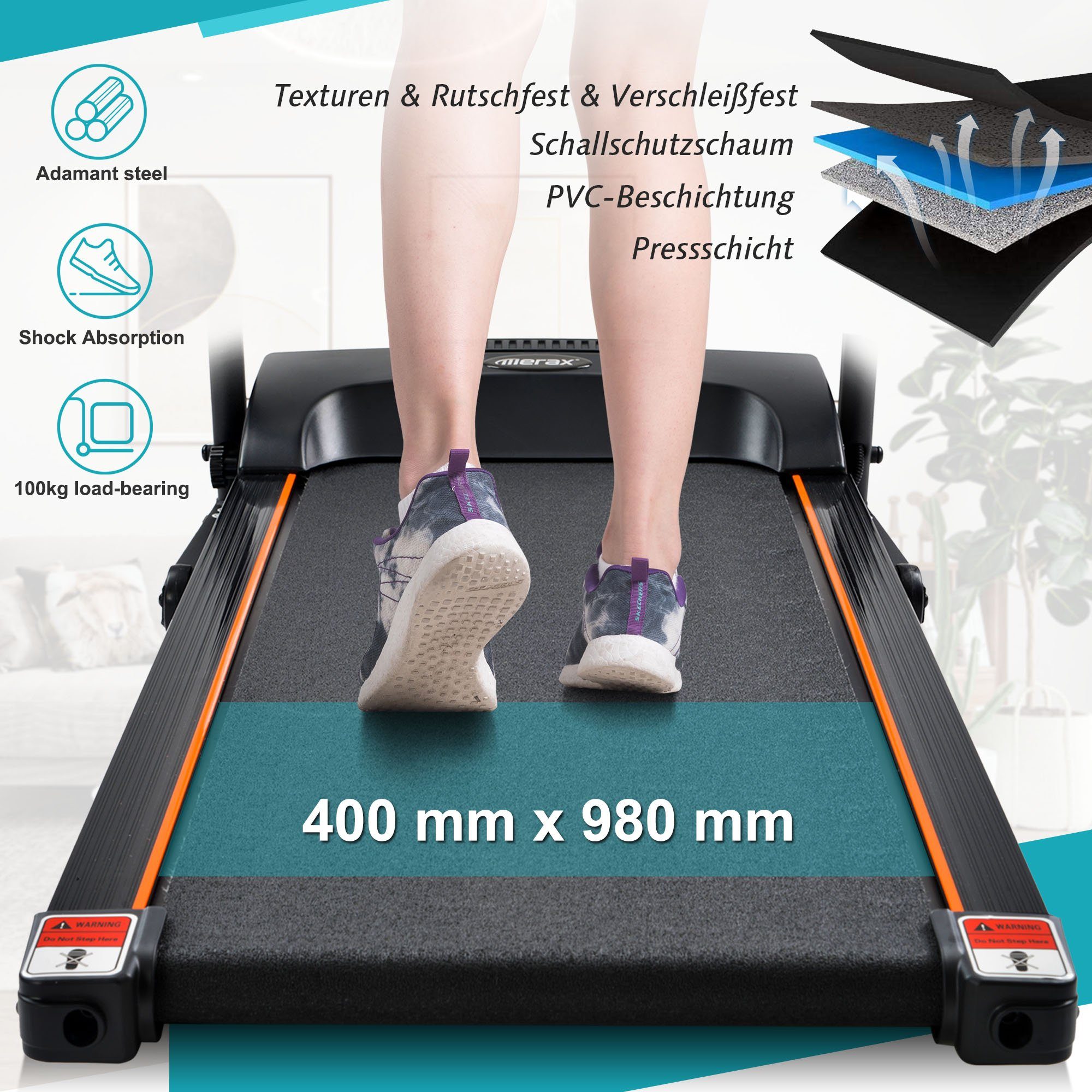 Merax Laufband fitness klappbar elektrisch, 12 automatische Programme, Handpulsmessung&LED-Anzeige