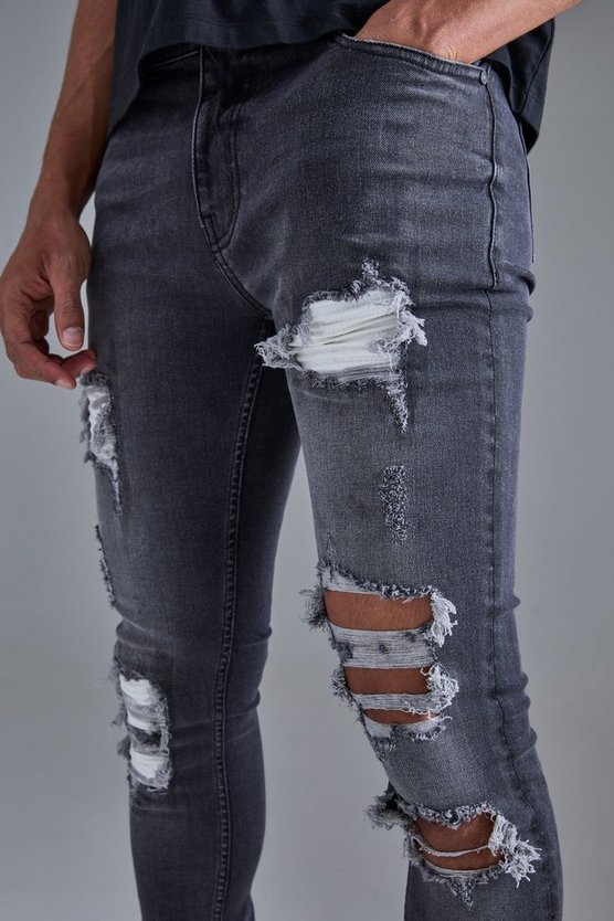 Weiße Skinny Stretch Bikerjeans mit Rissen