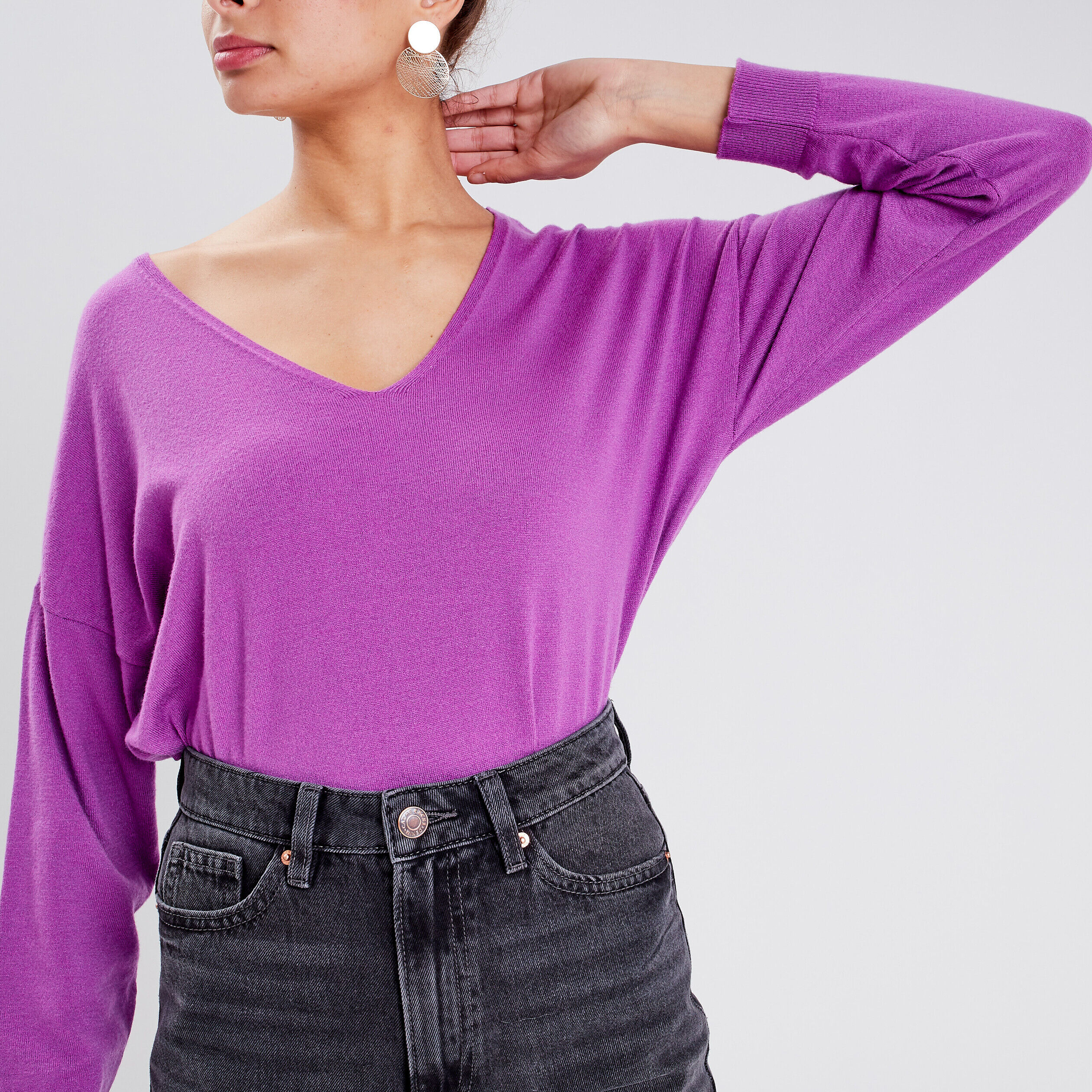 Pull avec col en V violet femme | Cache Cache