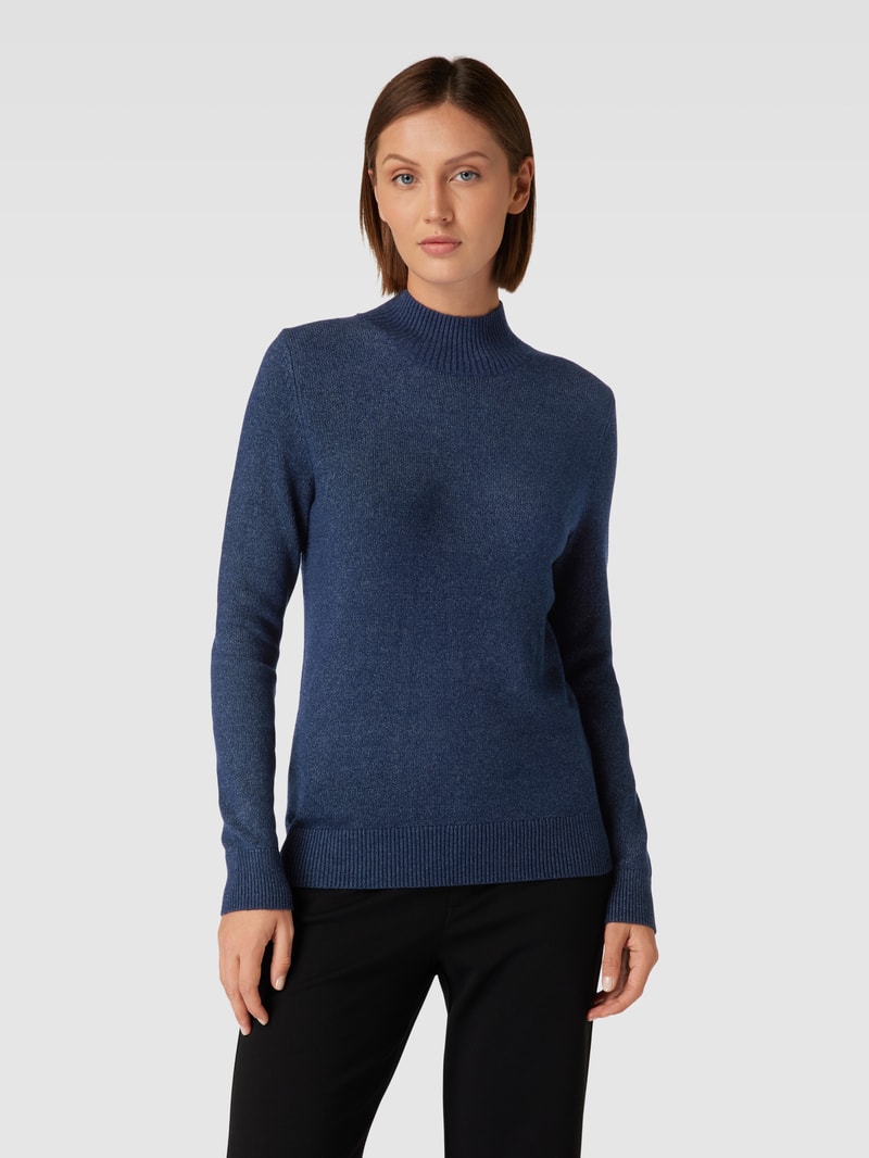 Strickpullover mit Stehkragen in dunkelblau