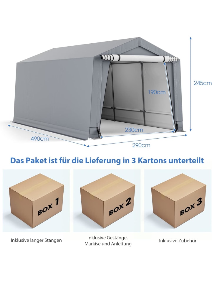 COSTWAY Garagenzelt Carport 490x290x245cm in Grau günstig kaufen onesize