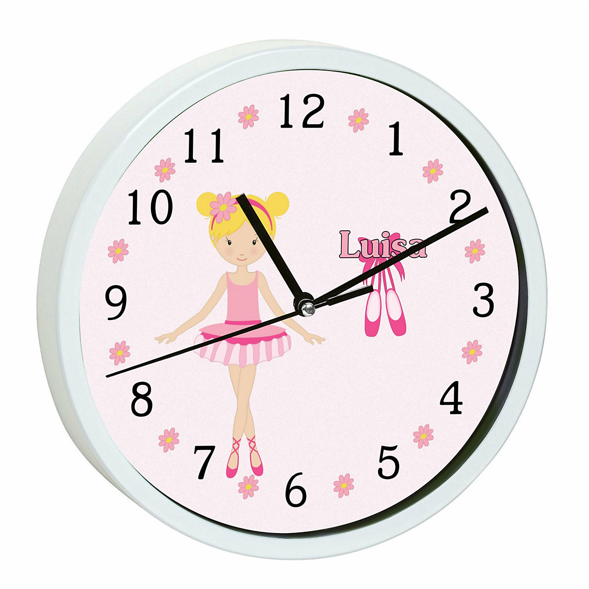 Kinder Wanduhr laufruhig personalisiert mit Name Balerina