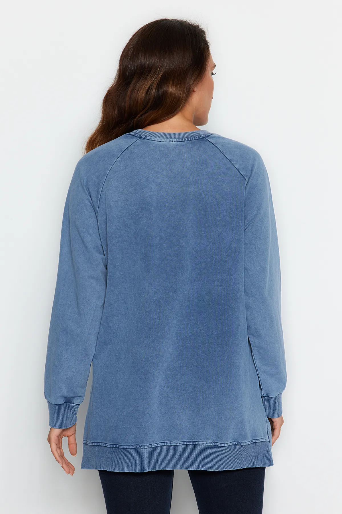 Trendyol Modest  Blau gewaschenes Strick-Sweatshirt TCTSS23TW00062