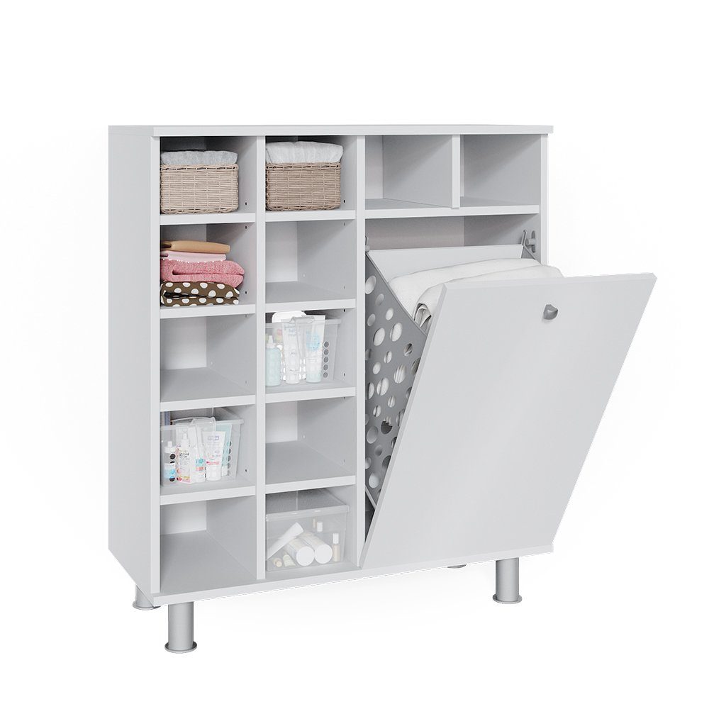 Vicco Wäscheschrank Badschrank mit Wäschekorb FYNN Weiß
