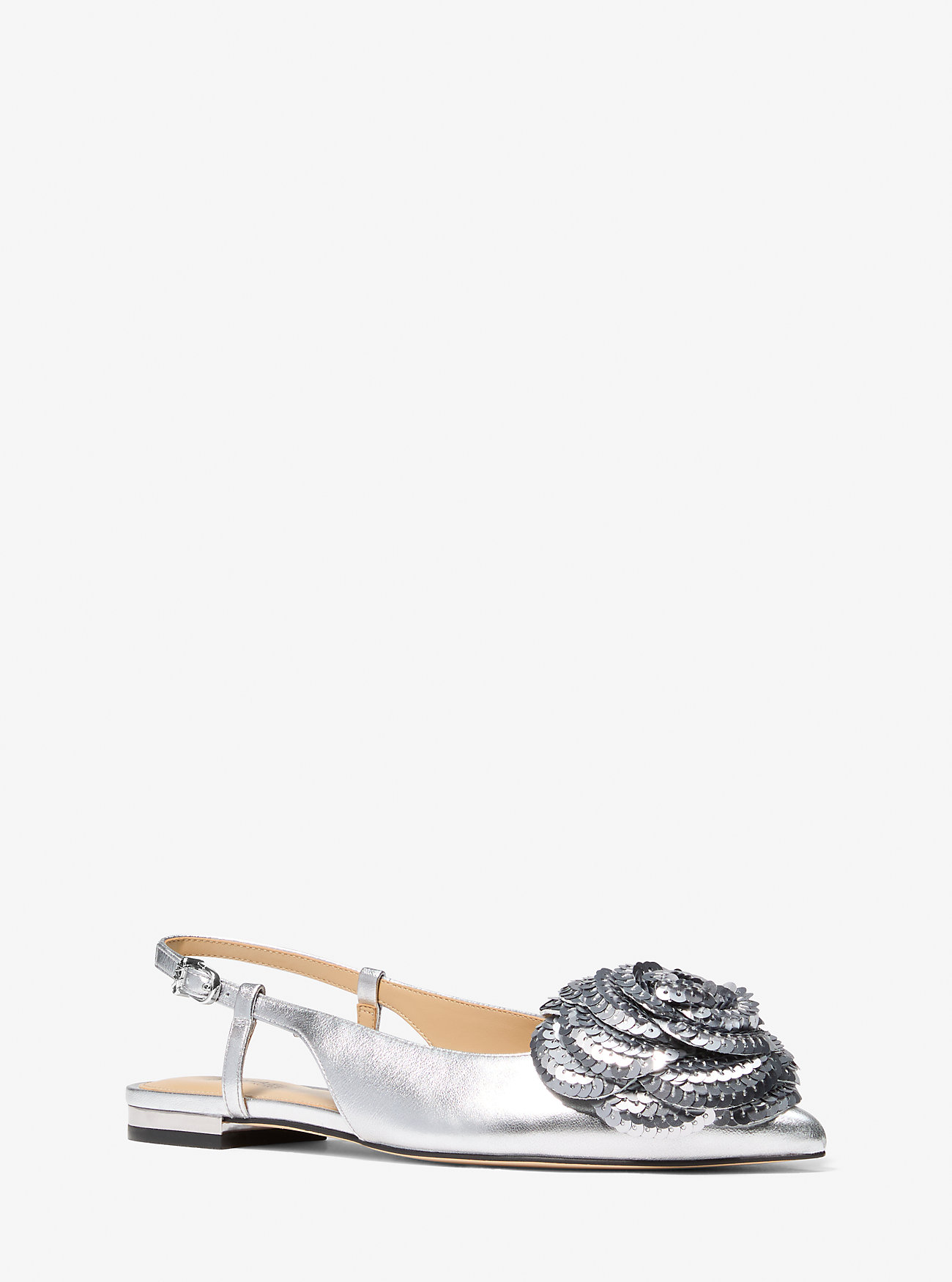 Elodie Utsmykket Metallisk Skinnslynge Flate Sko - GUNMETAL