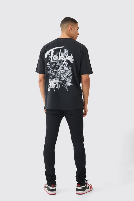 Oversize T-Shirt mit floralem Tokyo-Print