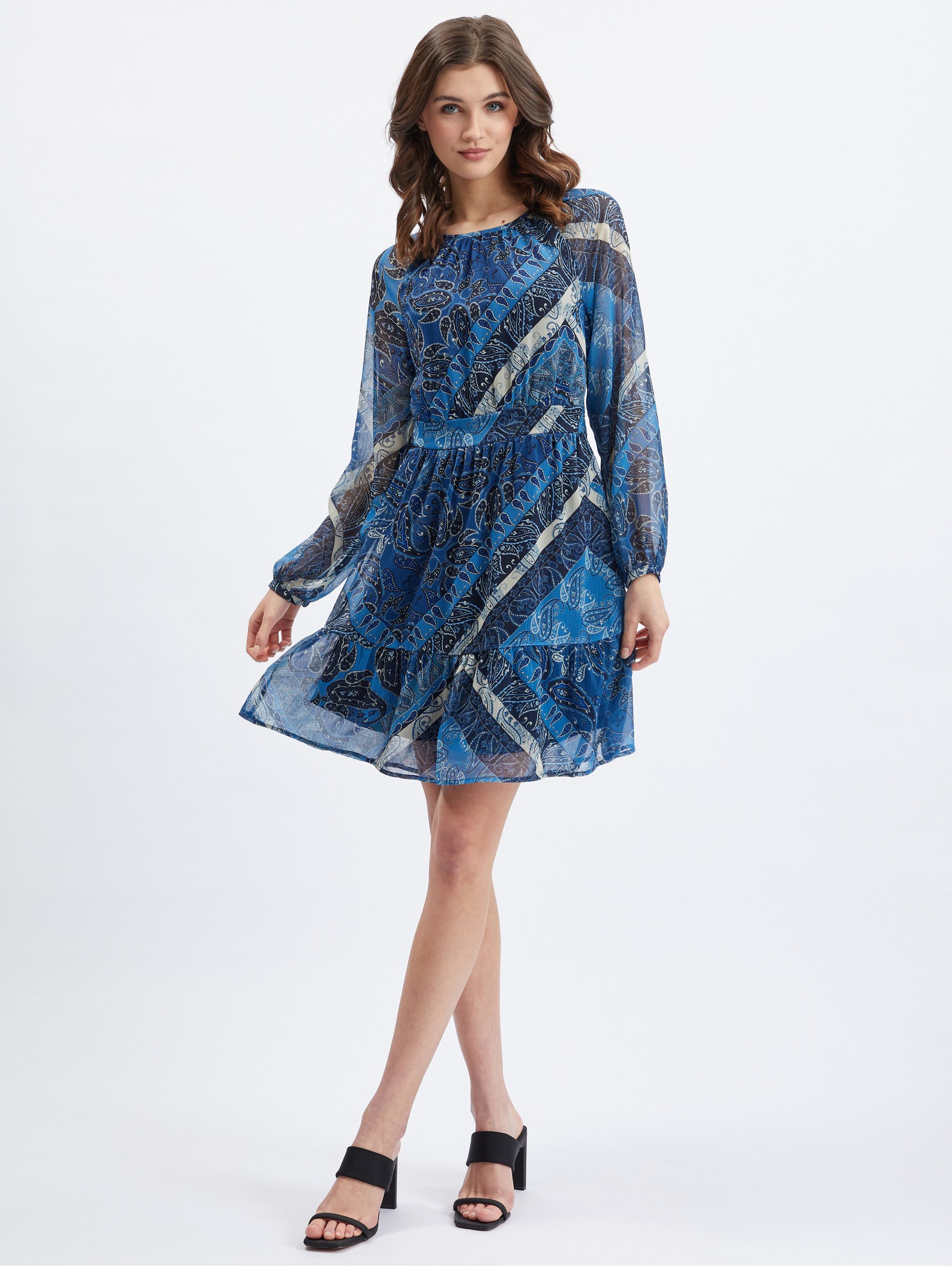 Dunkelblaues gemustertes Damenkleid ORSAY