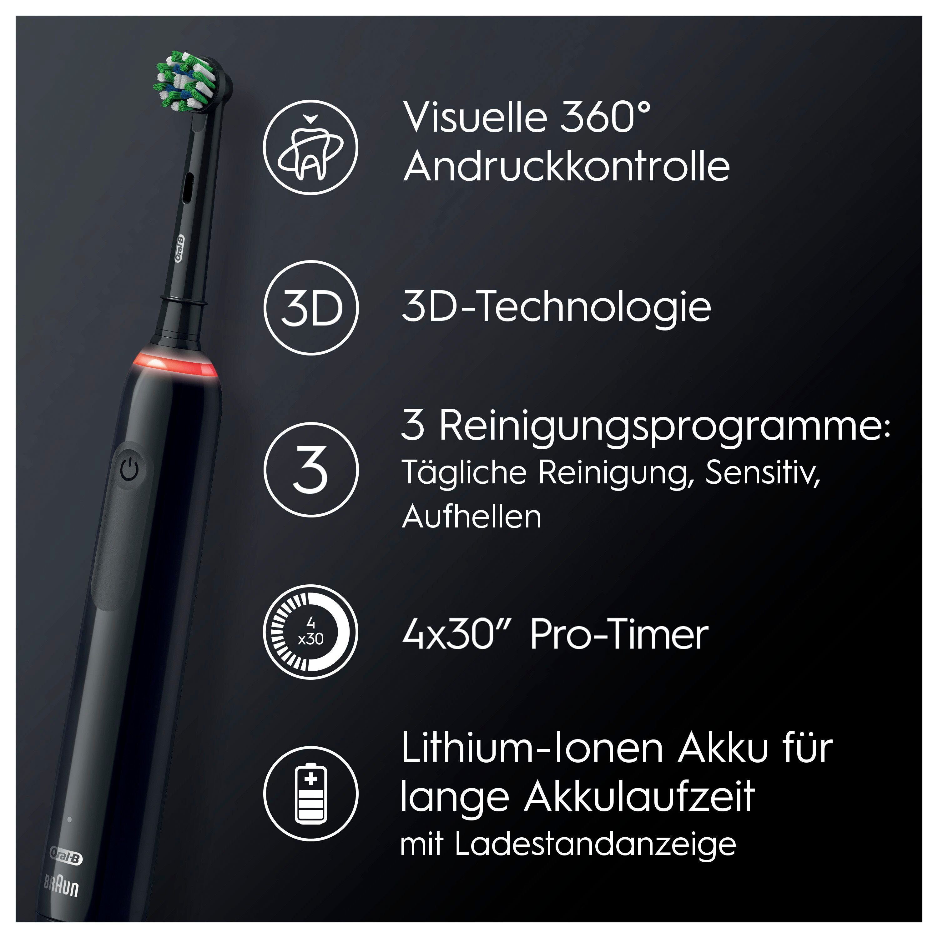Oral-B Elektrische Zahnbürste Pro 3 3000, Aufsteckbürsten: 2 St., 3 Putzmodi