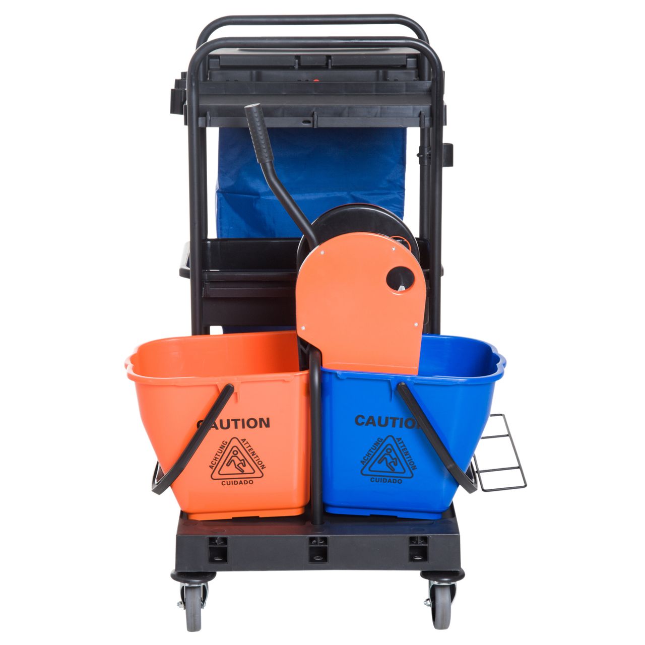 HOMCOM Putzwagen Reinigungswagen Wischwagen Systemwagen mit 4 leichtgängigen Rollen Schwarz Blau Orange 111 × 63,3 × 103 cm