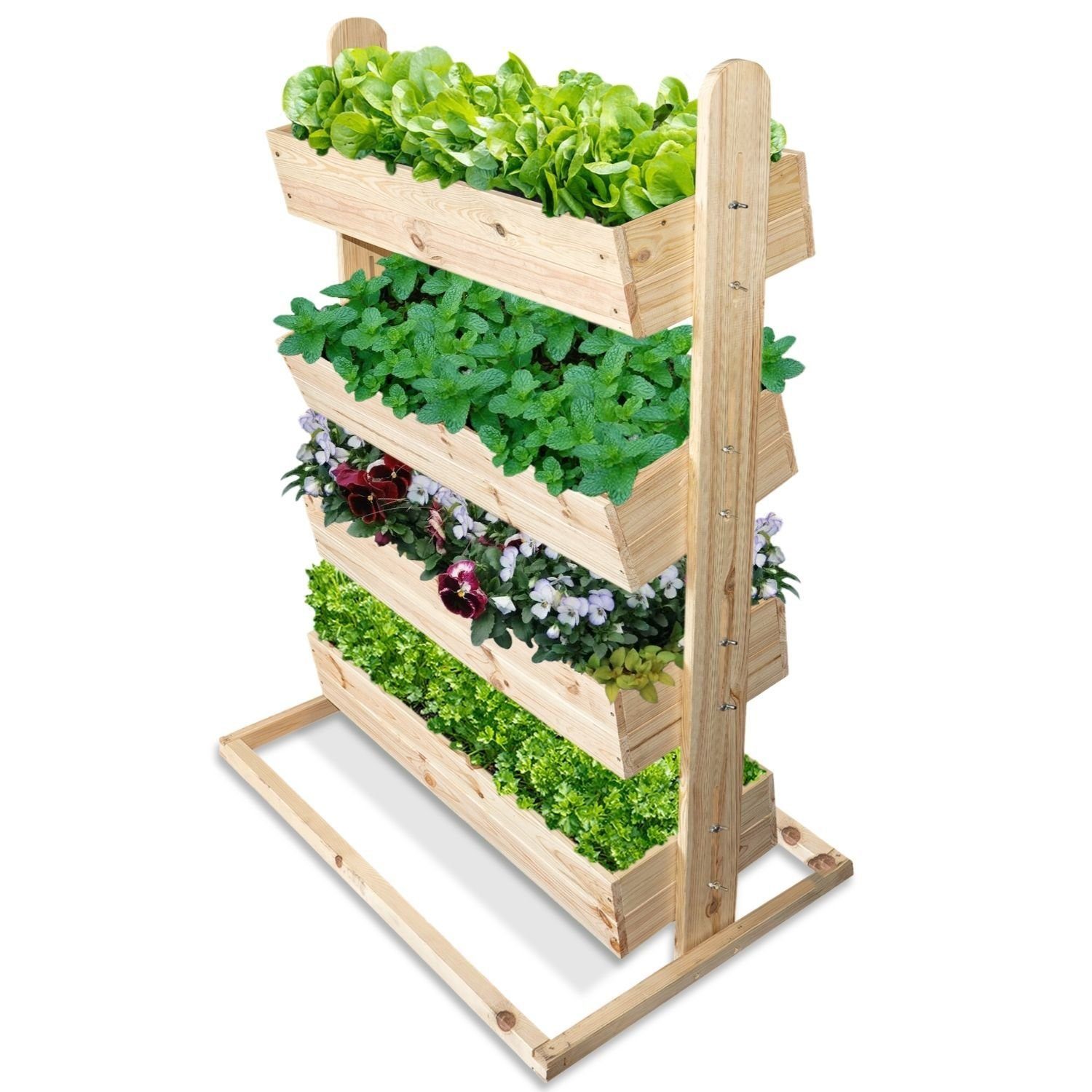Coemo Hochbeet, Vertikalbeet aus Holz mit 4 neigbaren Pflanzkästen