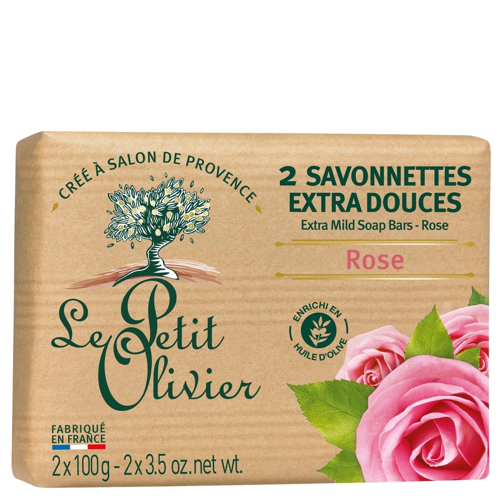 le petit olivier 2 Savonnettes Extra Douces Rose Savon Solide Extra Doux