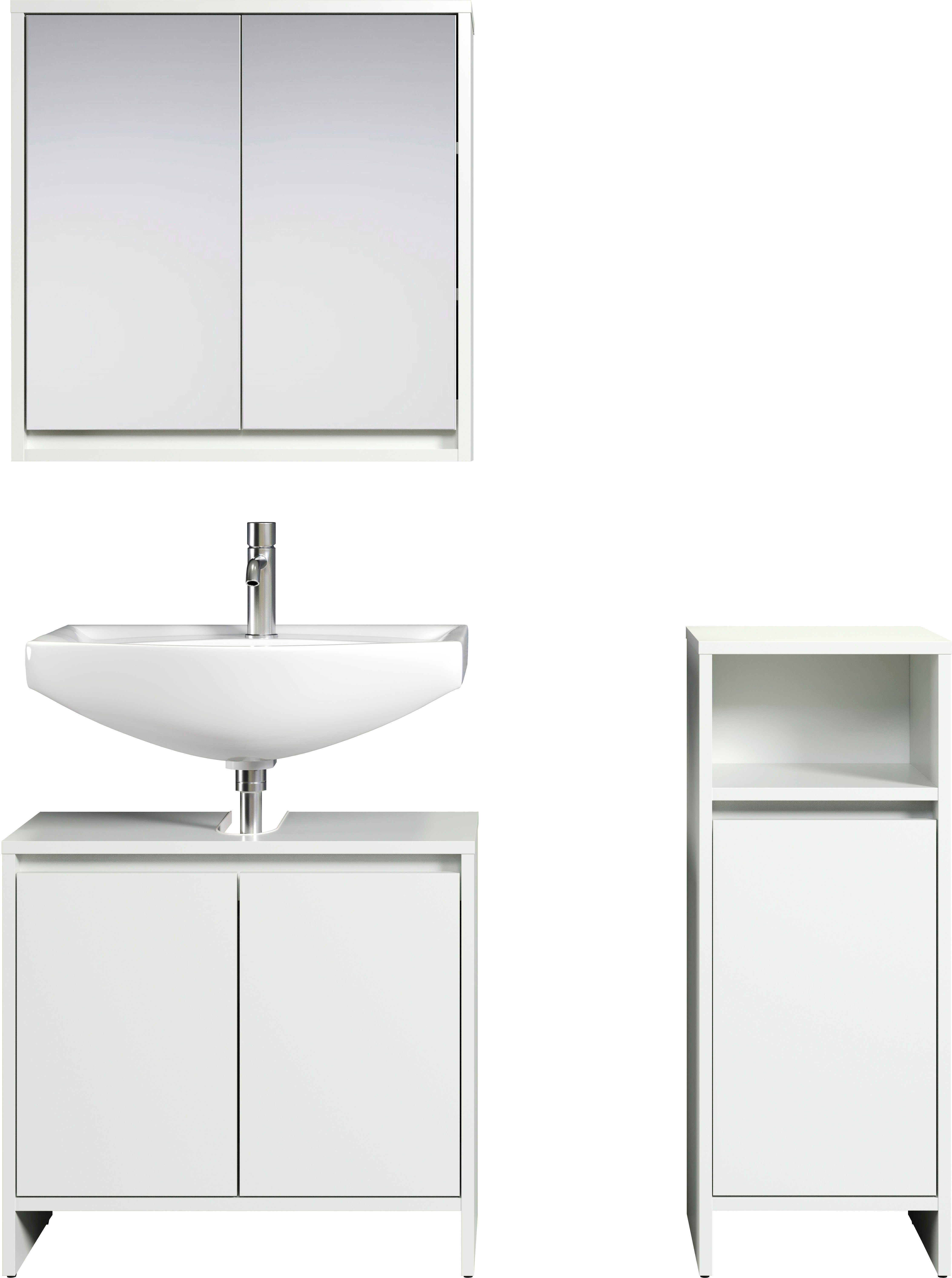 INOSIGN Badmöbel-Set Banta, (3-St), 3 Teile, Breite 107 cm, Tiefe 28 cm, grifflos, weiß, matt