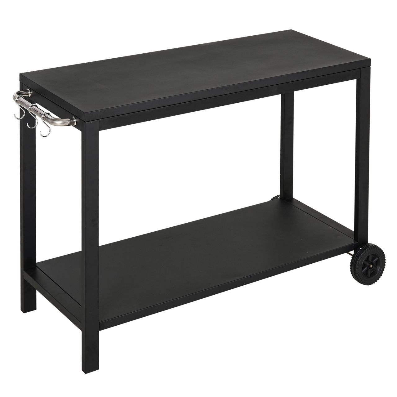 HOMCOM Küchenwagen mit Rollen, Servierwagen, Rollwagen mit Haken und Edelstahlgriffe, Küchentrolley, Schwarz, 128 x 46,5 x 86,5 cm