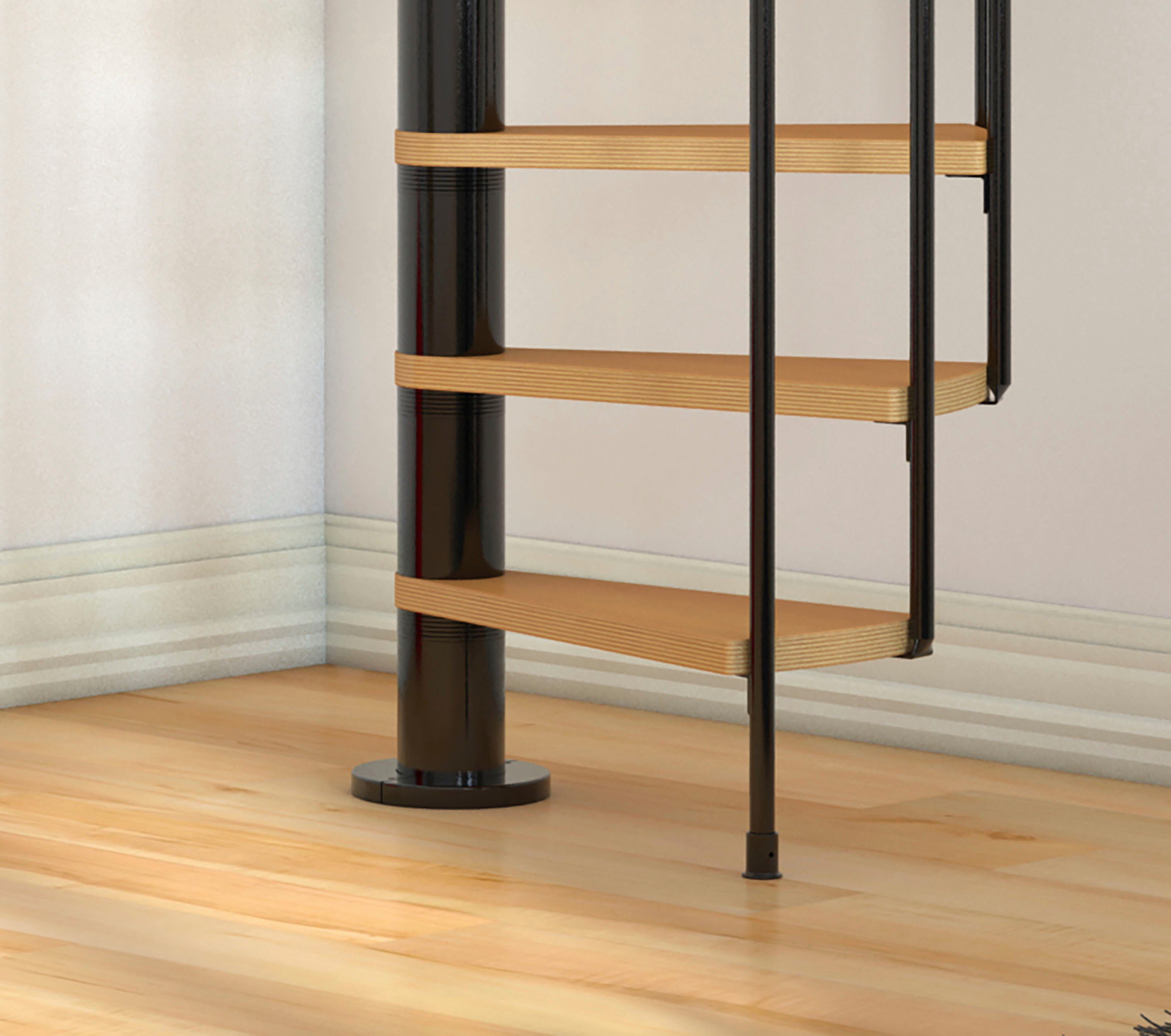 Dolle Spindeltreppe Calgary, für Geschosshöhen bis 280,8 cm, Stufen offen, Buche, Ø: 120 cm