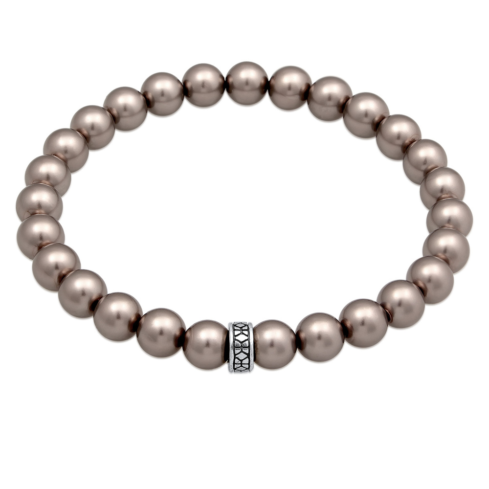KUZZOI KUZZOI Bracelet Hommes perles de verre gris perles élégantes en argent sterling 9 Bracelet