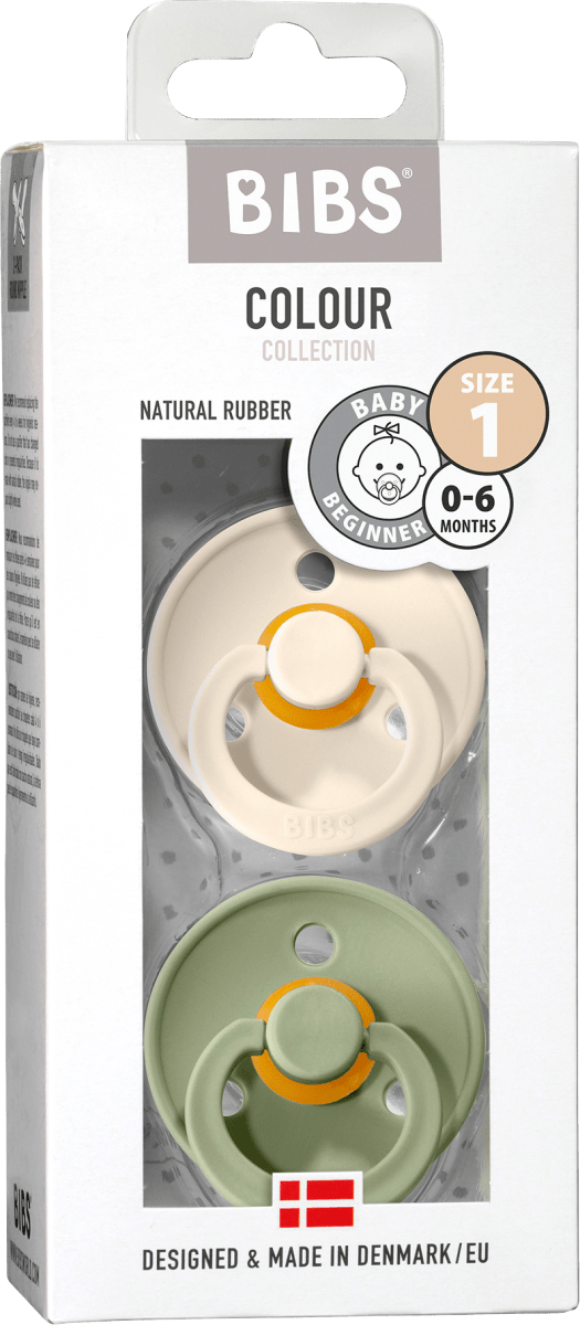 Schnuller Colour Latex rund, creme/grün, Gr. 1, 0-6 Monate, 2 St