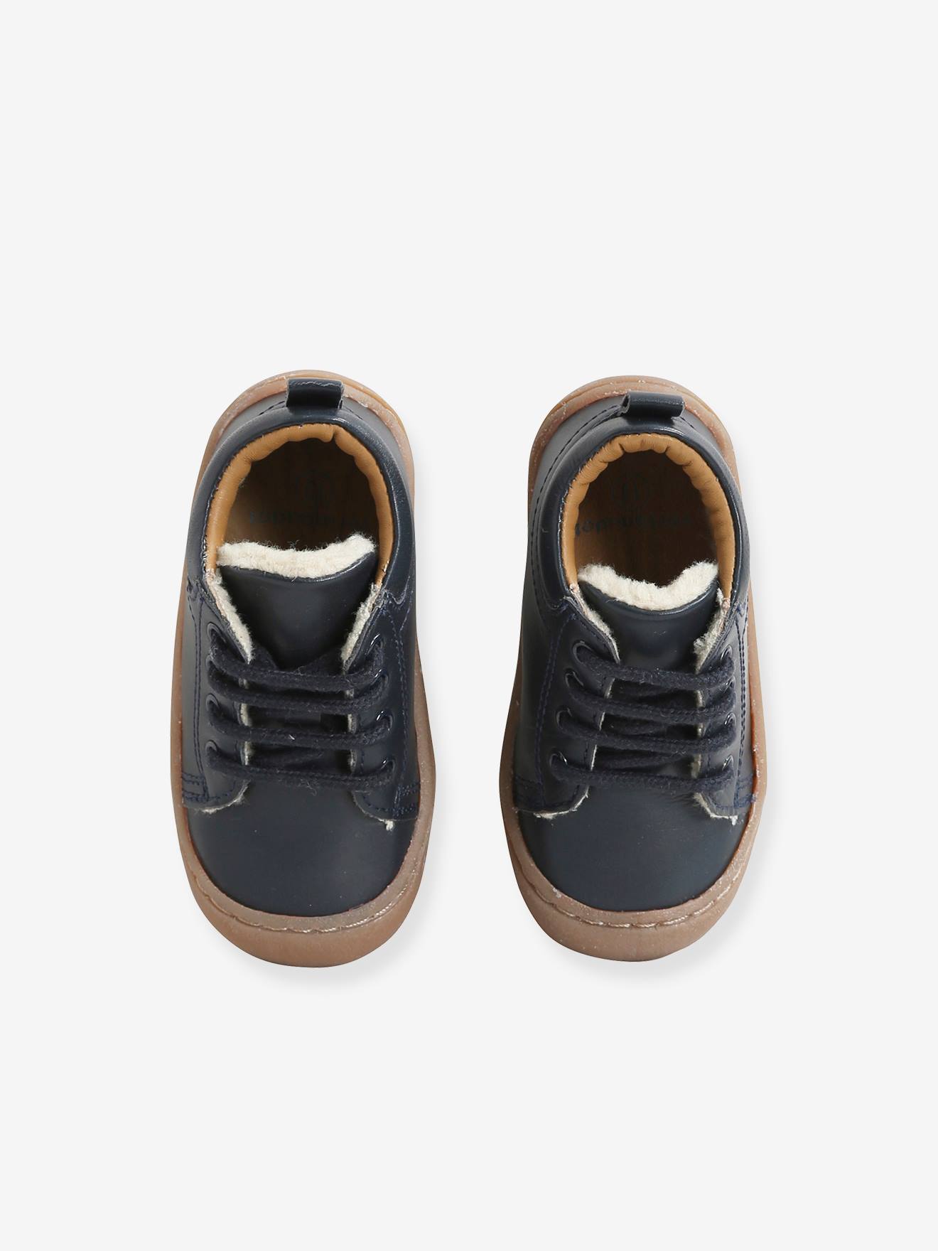 Vertbaudet Jungen Baby Krabbelschuhe, pflanzlich gegerbtes Leder - marine