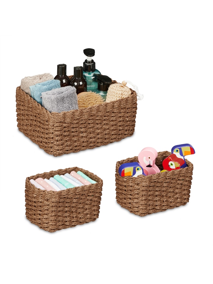 relaxdays 3-tlg. Aufbewahrungskorb Set in Braun günstig kaufen onesize