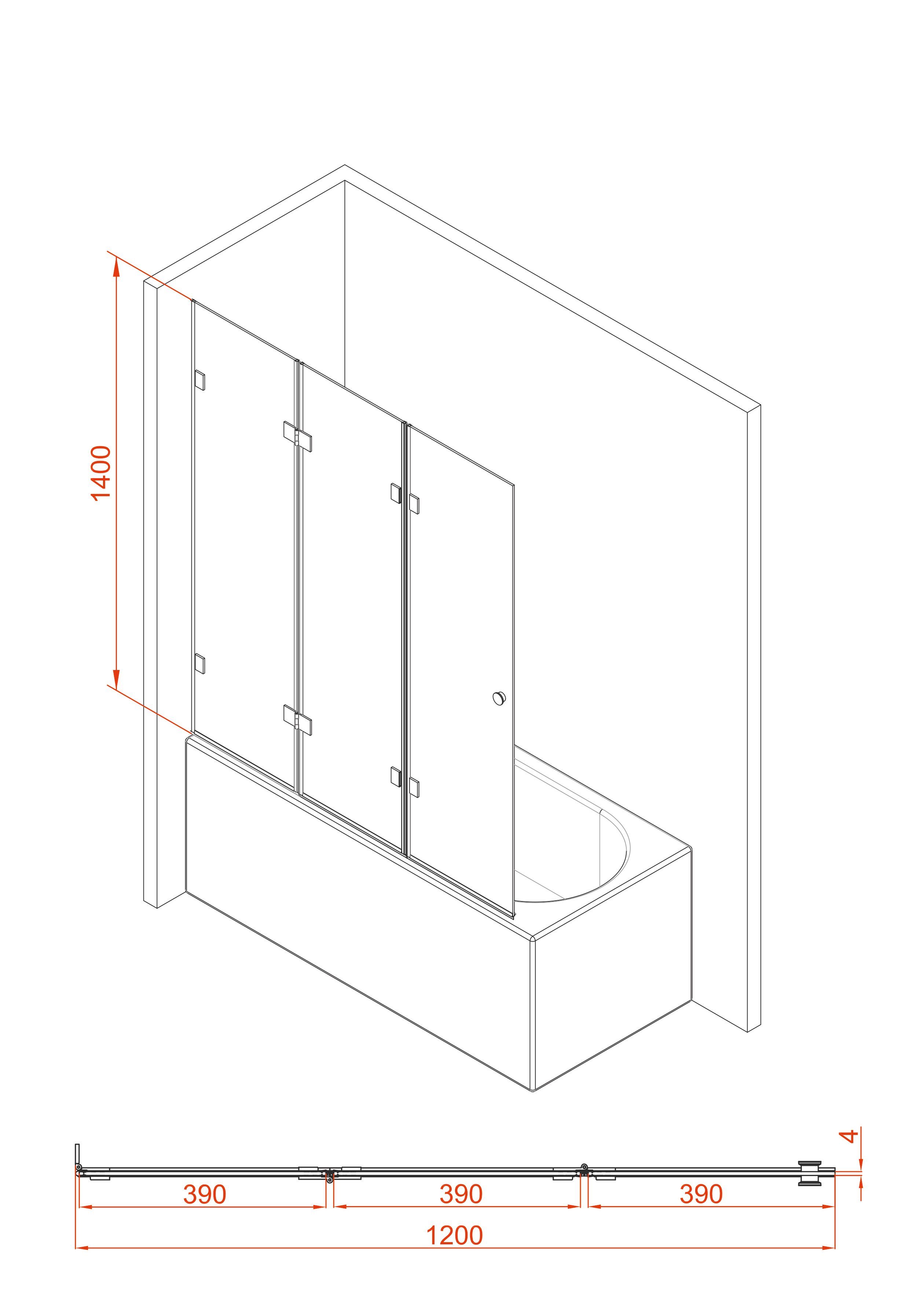 Marwell Badewannenfaltwand GALLERY, Einscheibensicherheitsglas, (3 tlg), Breite: 120 cm