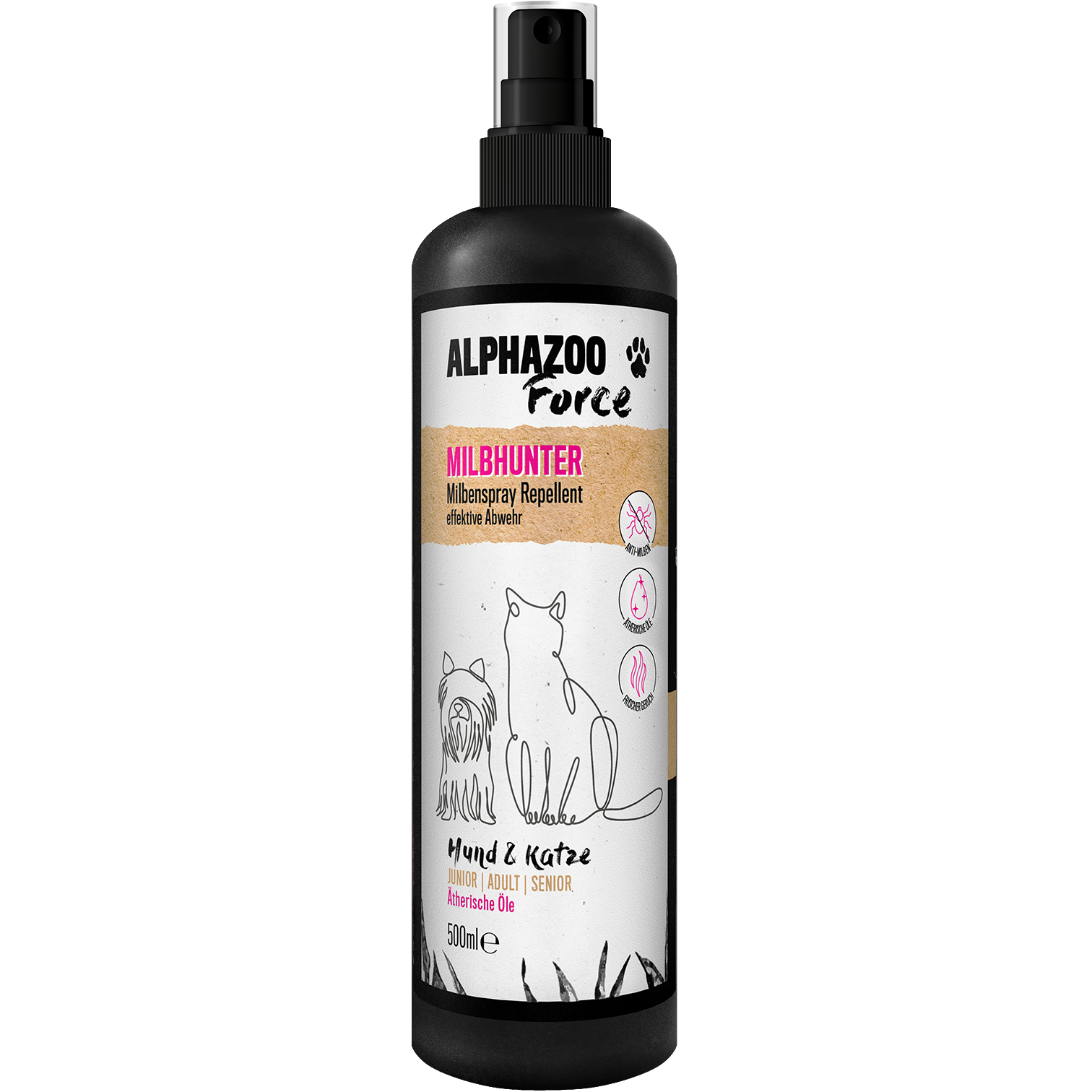 ALPHAZOO Floh- & Zeckenmittel ALPHAZOO MilbHunter Milbenspray für Hunde & Katzen I Starkes Anti Milbenmittel 500 ml