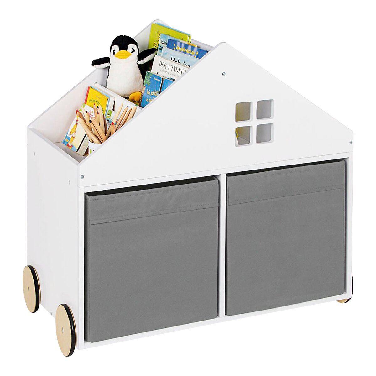 Kinderbücherregal mit Rollen „Hus”, weiß