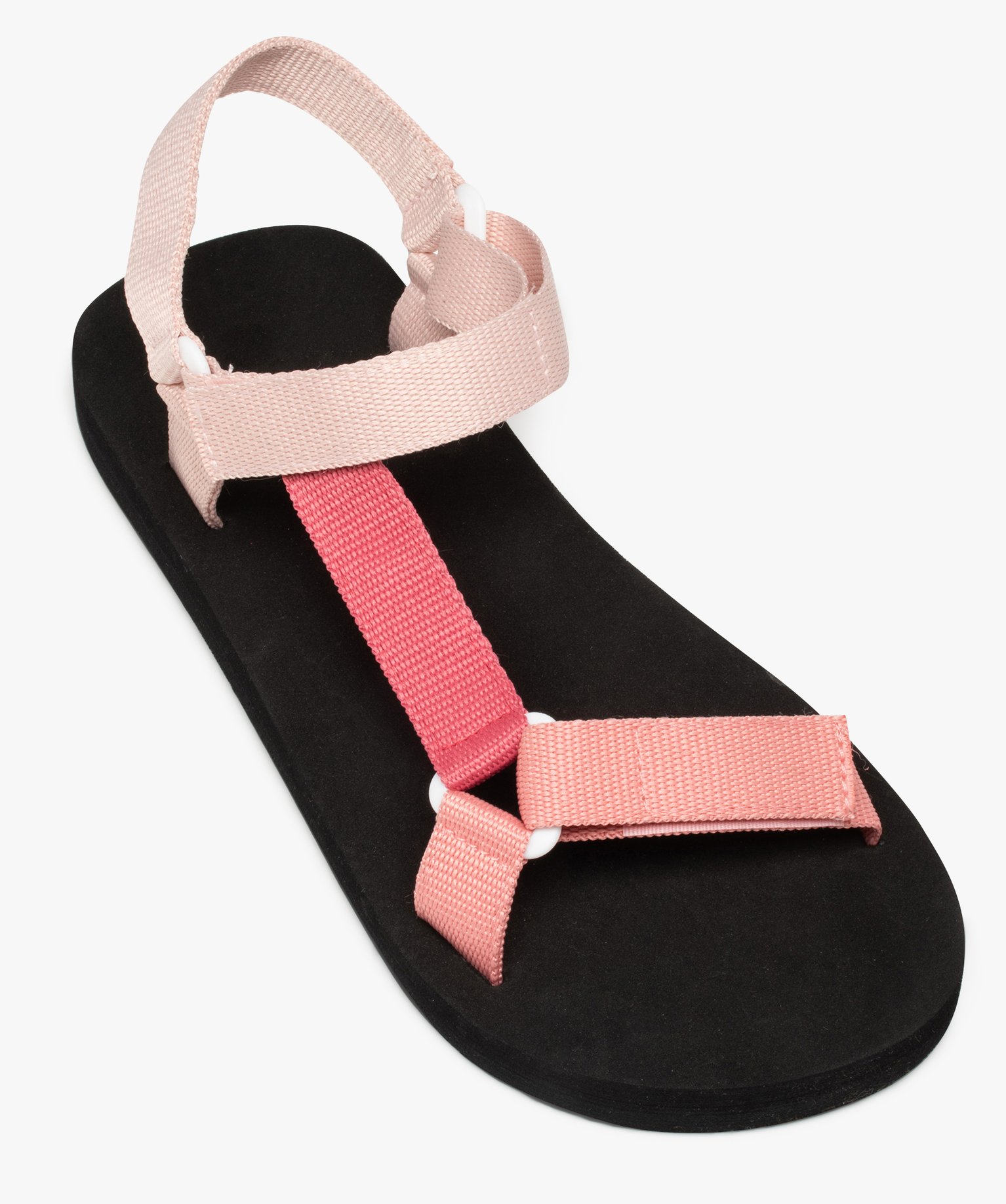 Sandales de plage femme à brides en toile scratch rose | GEMO