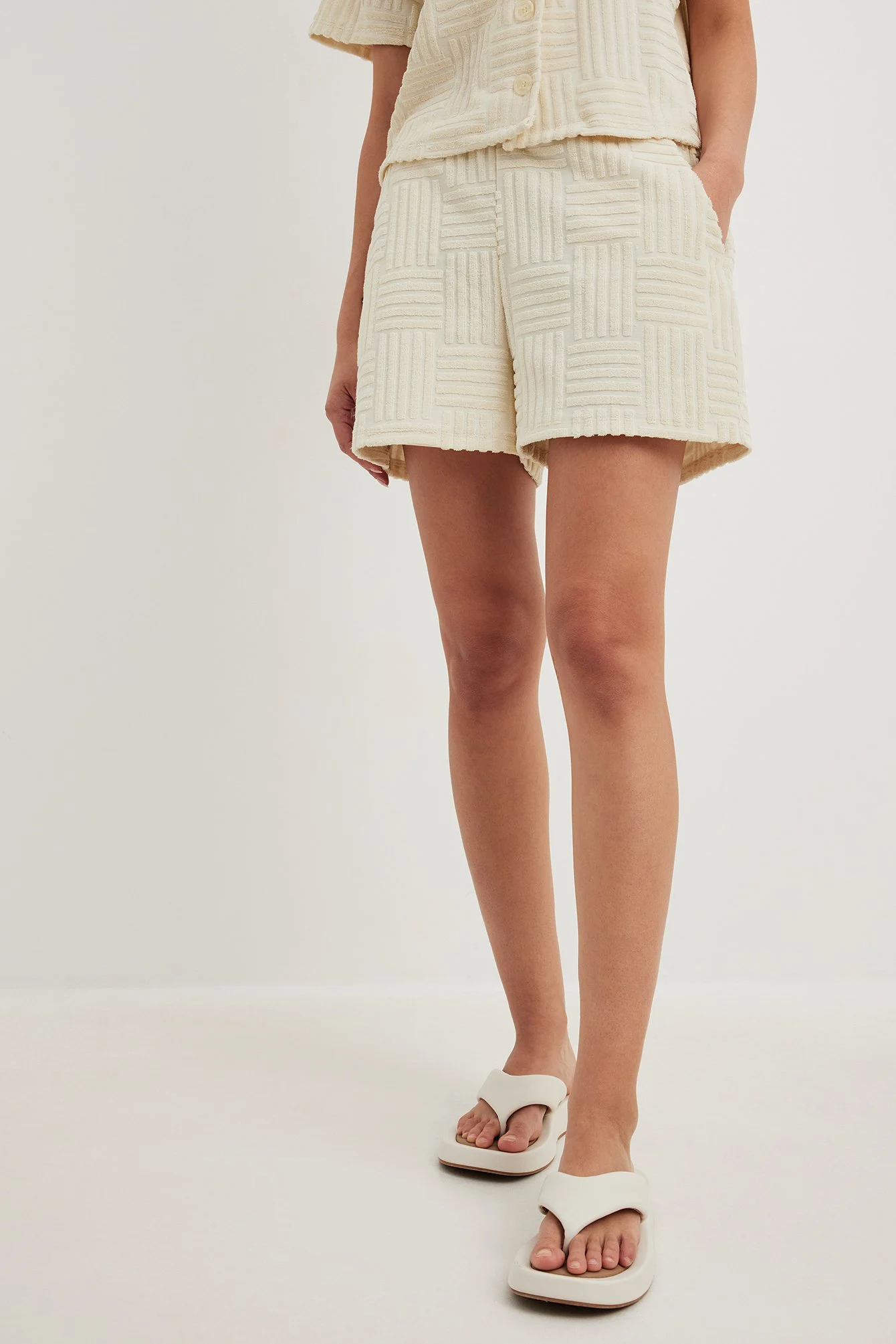 Frottee-Shorts mit hoher Taille