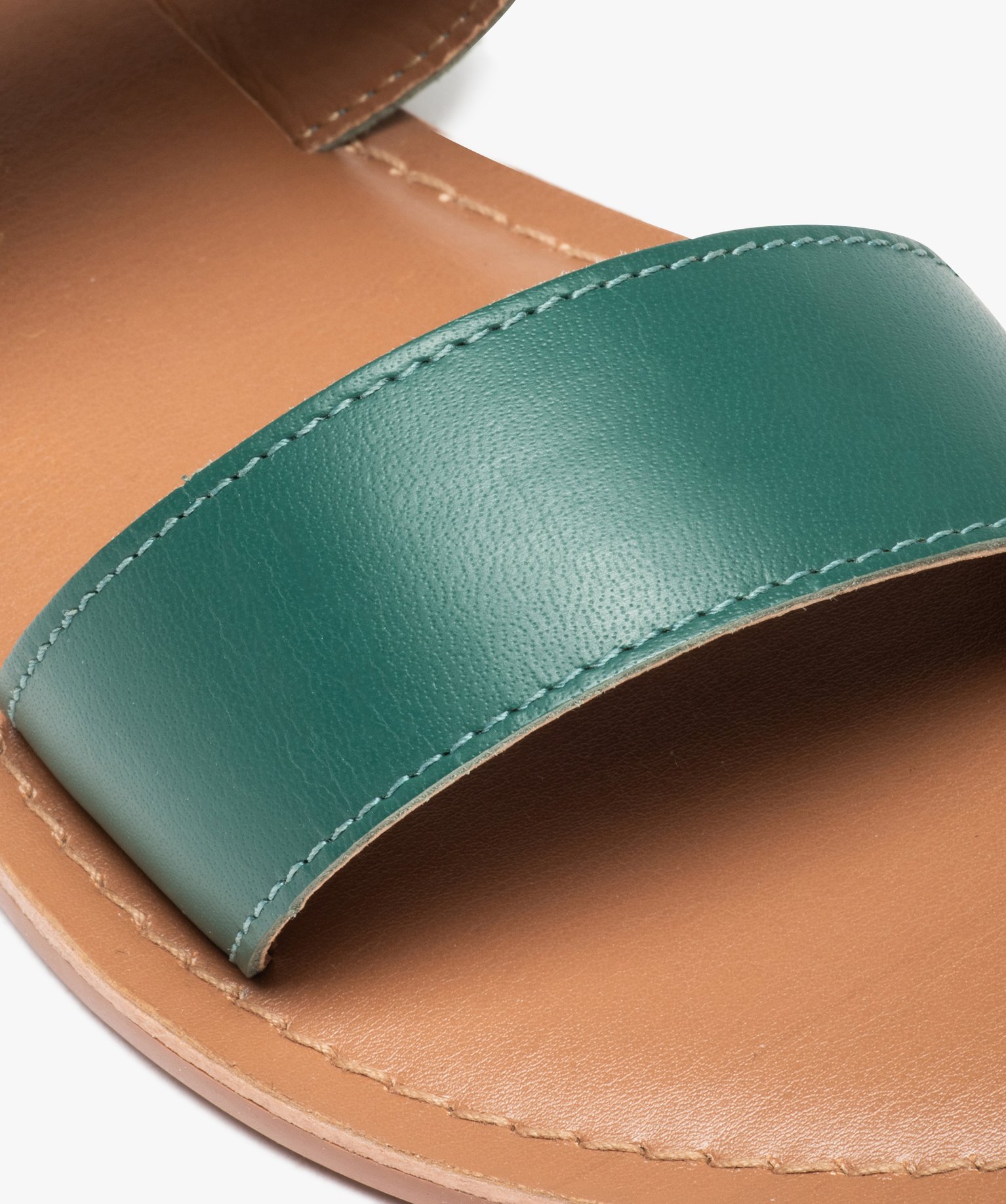 Mules femme plates à larges brides dessus cuir uni vert | GEMO