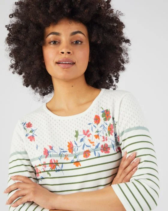 Pull rayé et imprimé floral