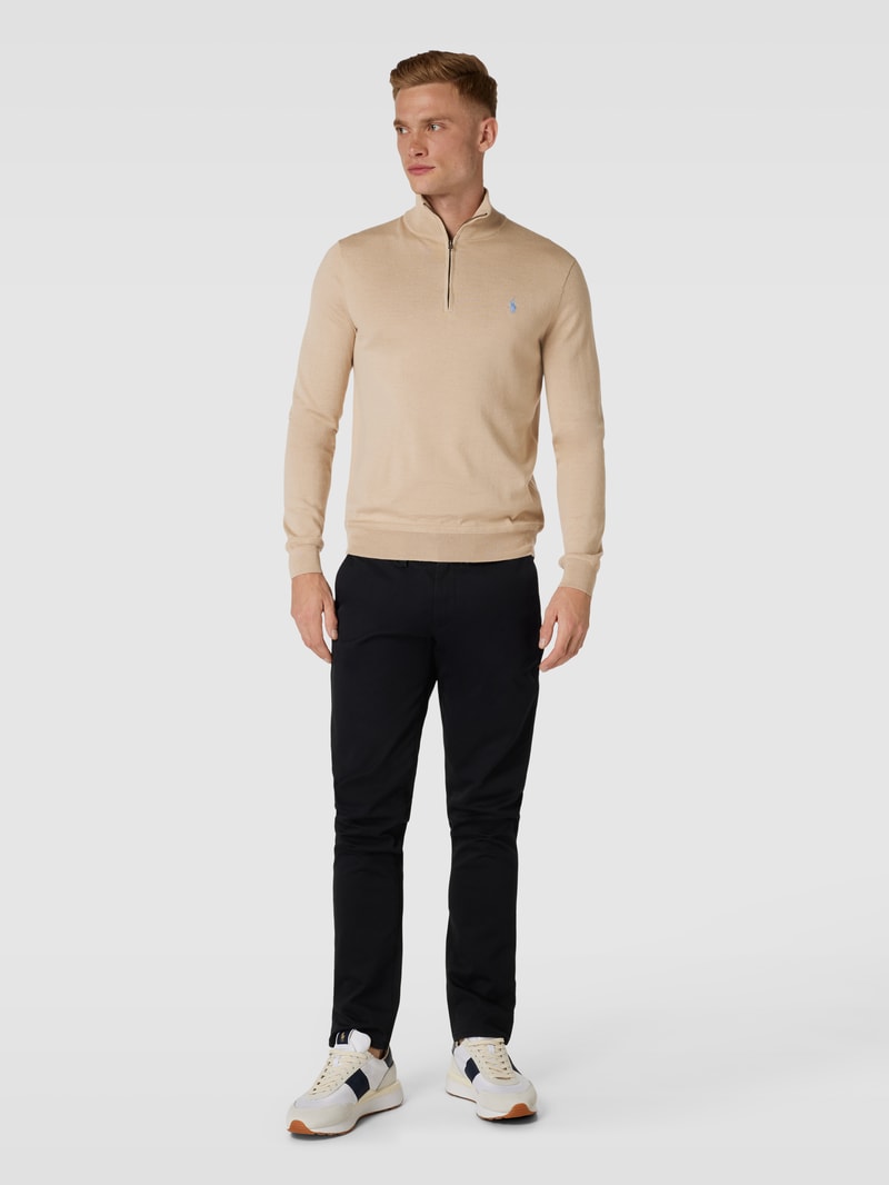 Strickpullover mit Logo-Stitching in beige