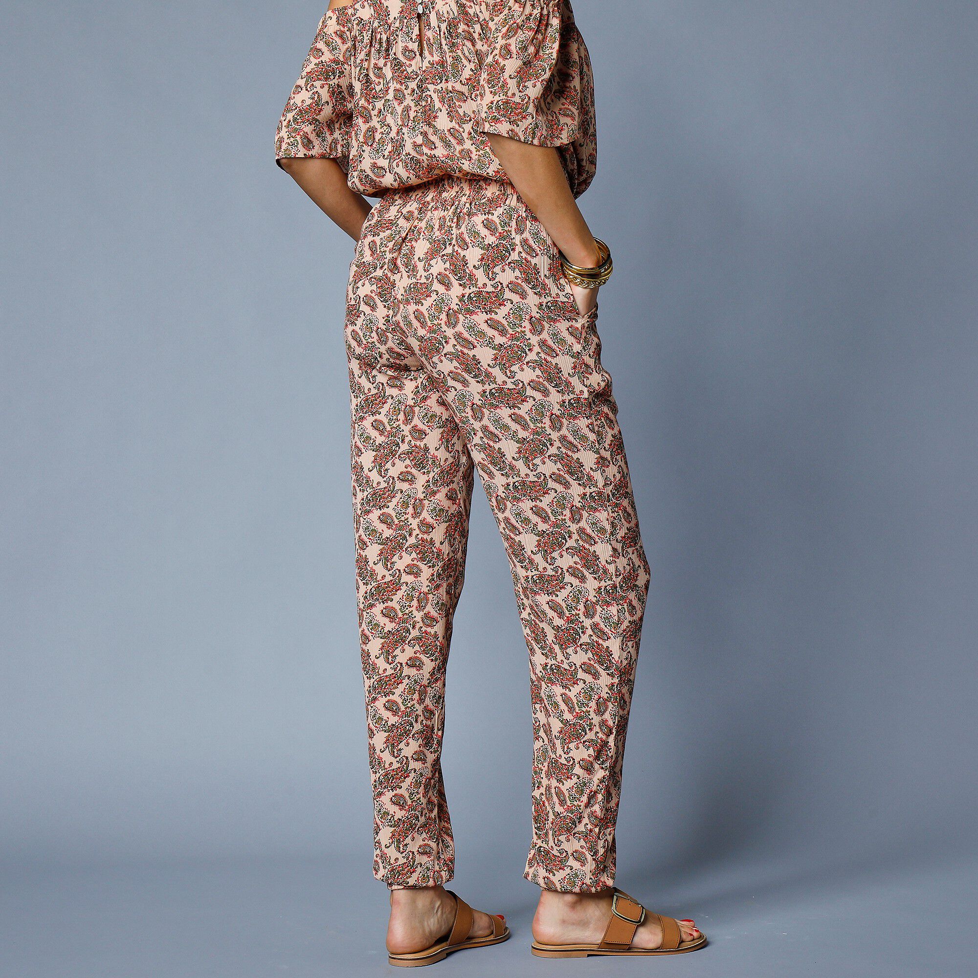 Pantalon droit crépon imprimé