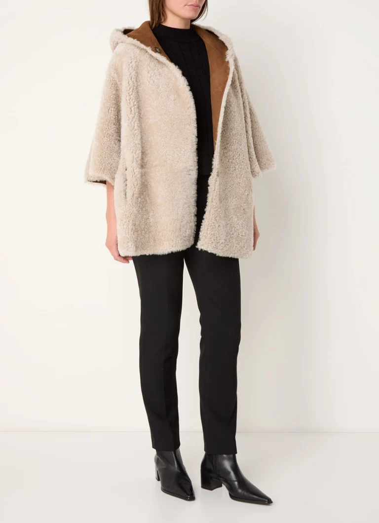 Gerard Darel Loriane käännettävä lampaannahkainen poncho hupulla