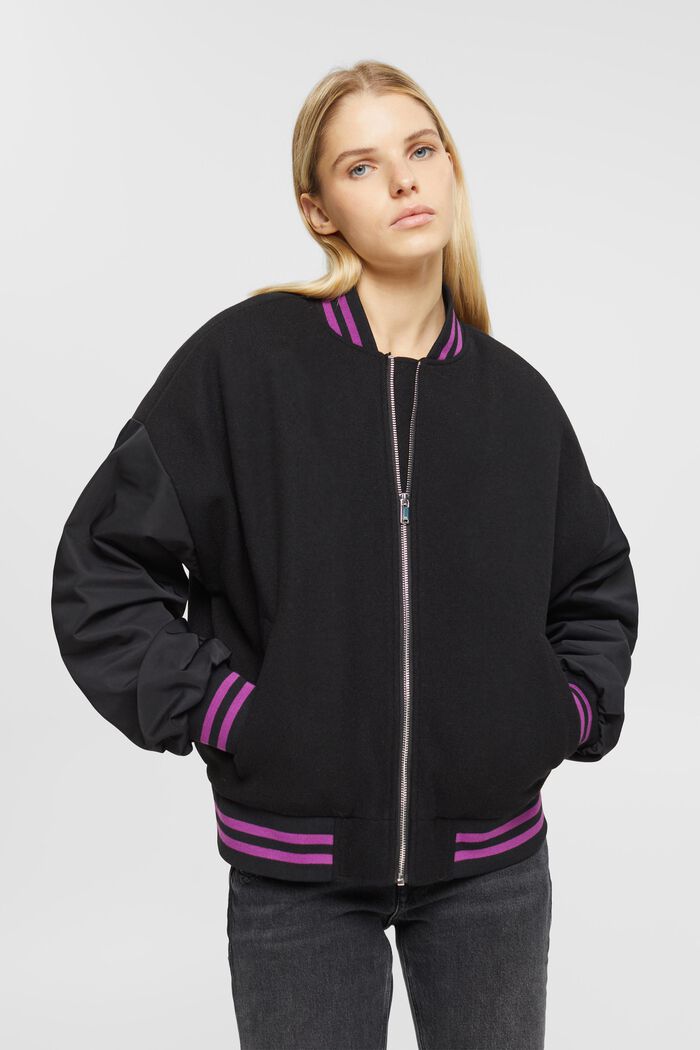 College-Jacke aus Material-Mix