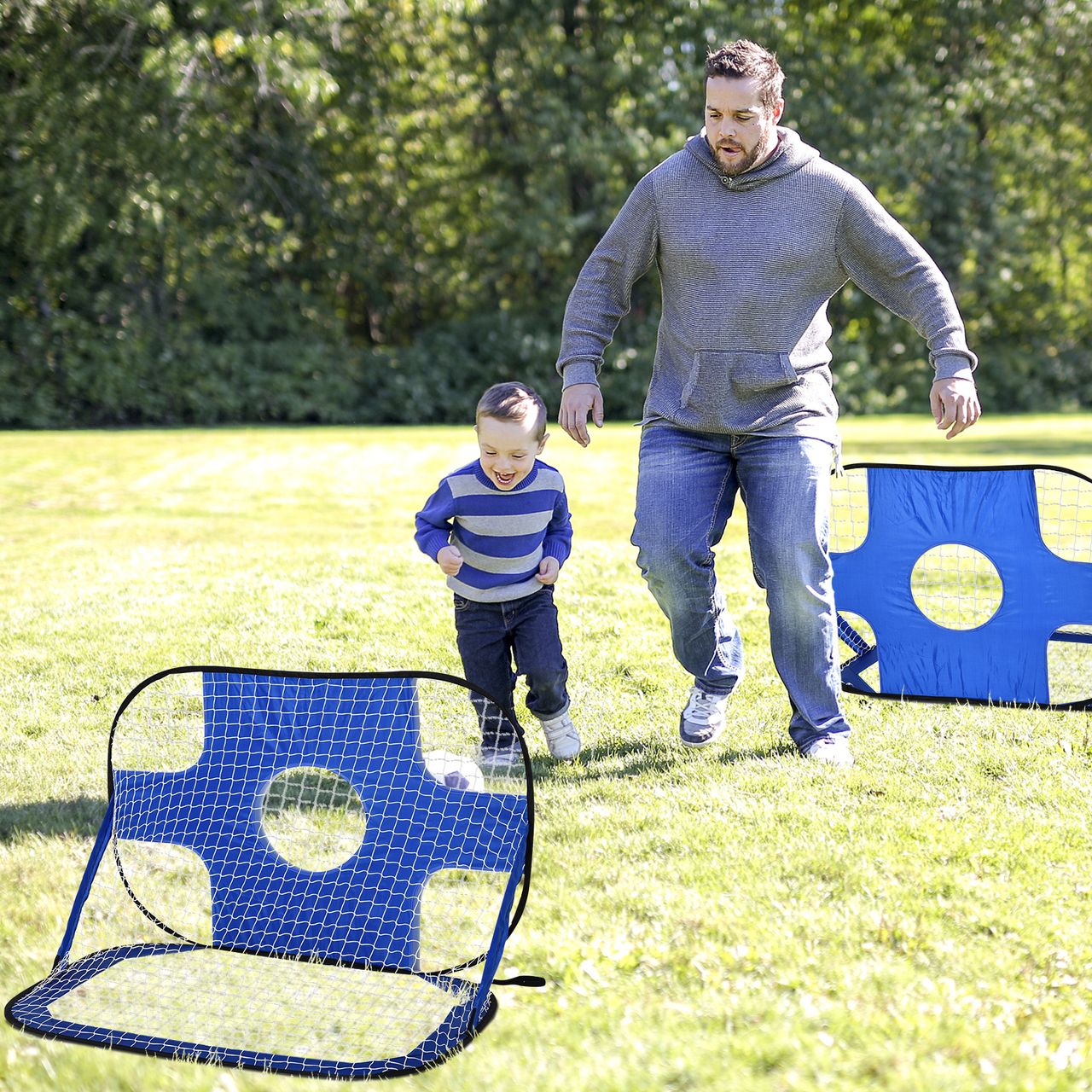 HOMCOM Fußballtore Pop Up Tor Tragbares Fußballnetz 2er Set