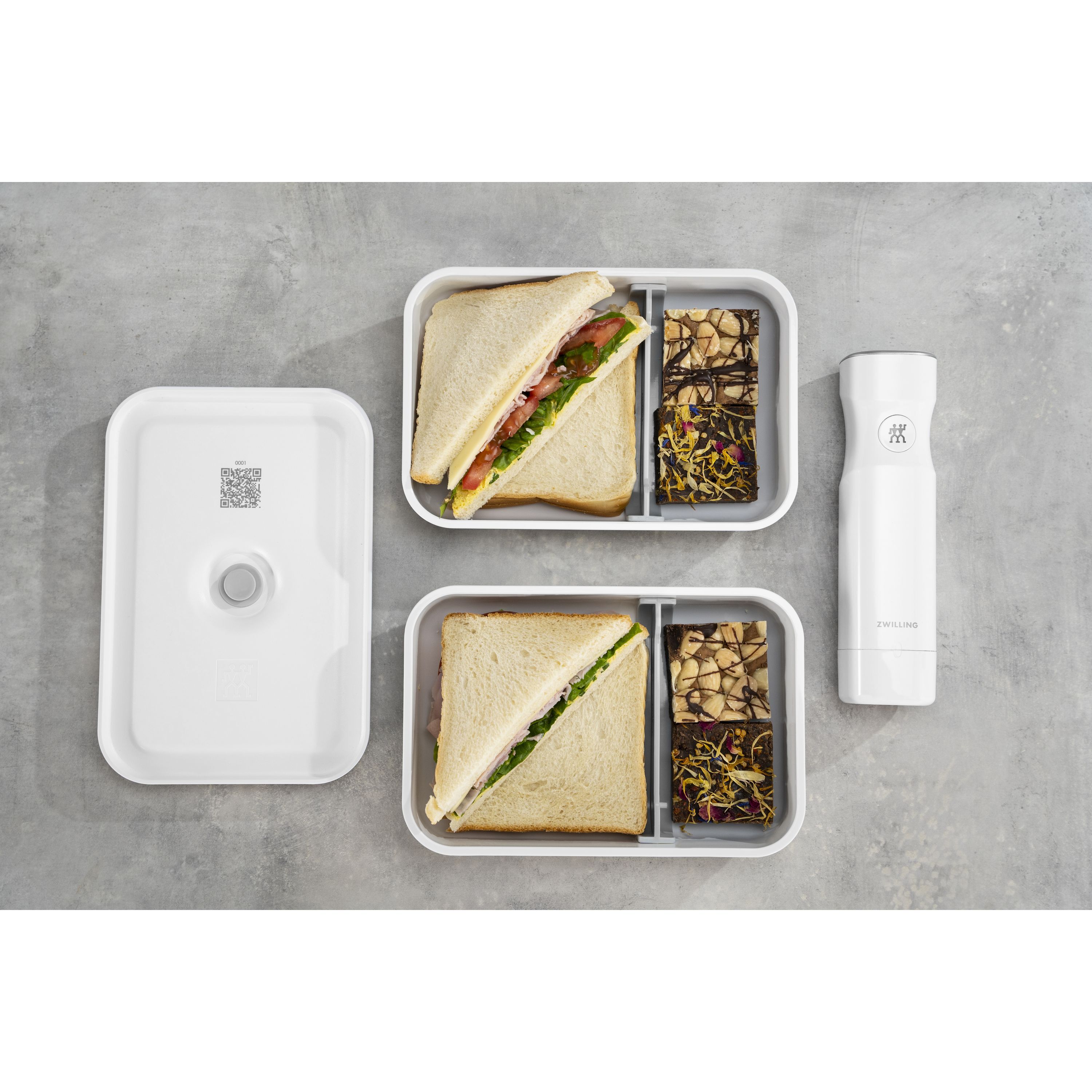 Vakuum Lunchbox L flach, Kunststoff, Weiß-grau