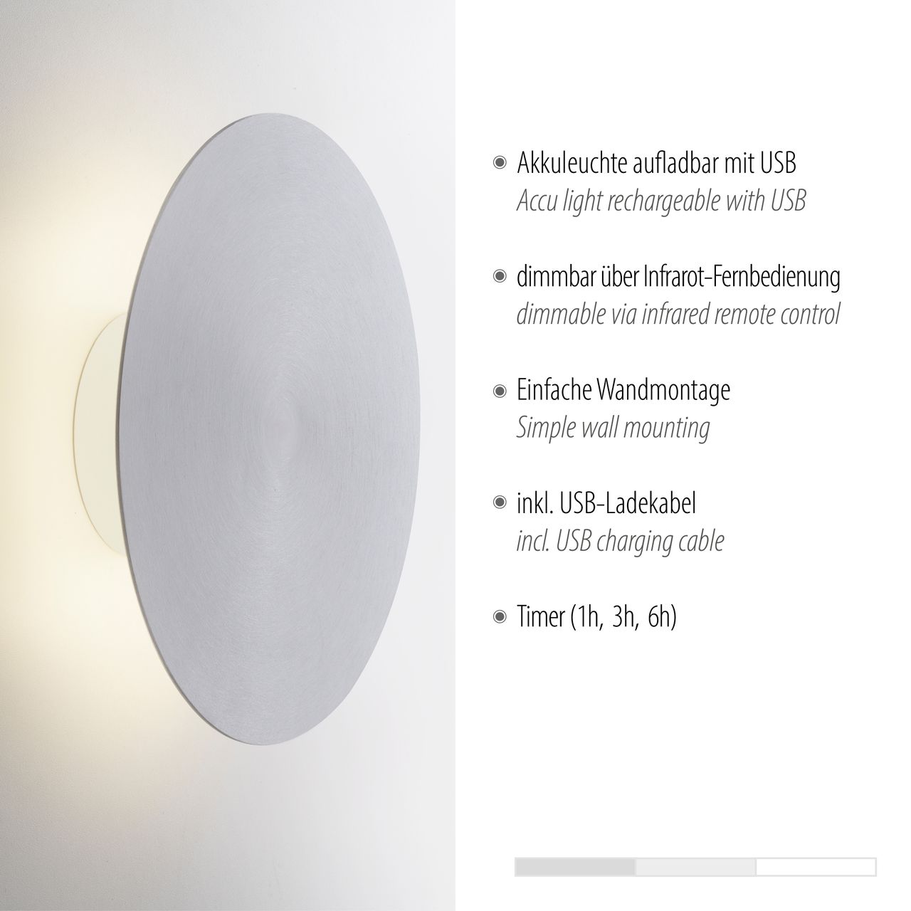 Paul Neuhaus LED Wandleuchte AKKU PUNTUA, Akkubetrieb, Klettverschluss, Aluminium