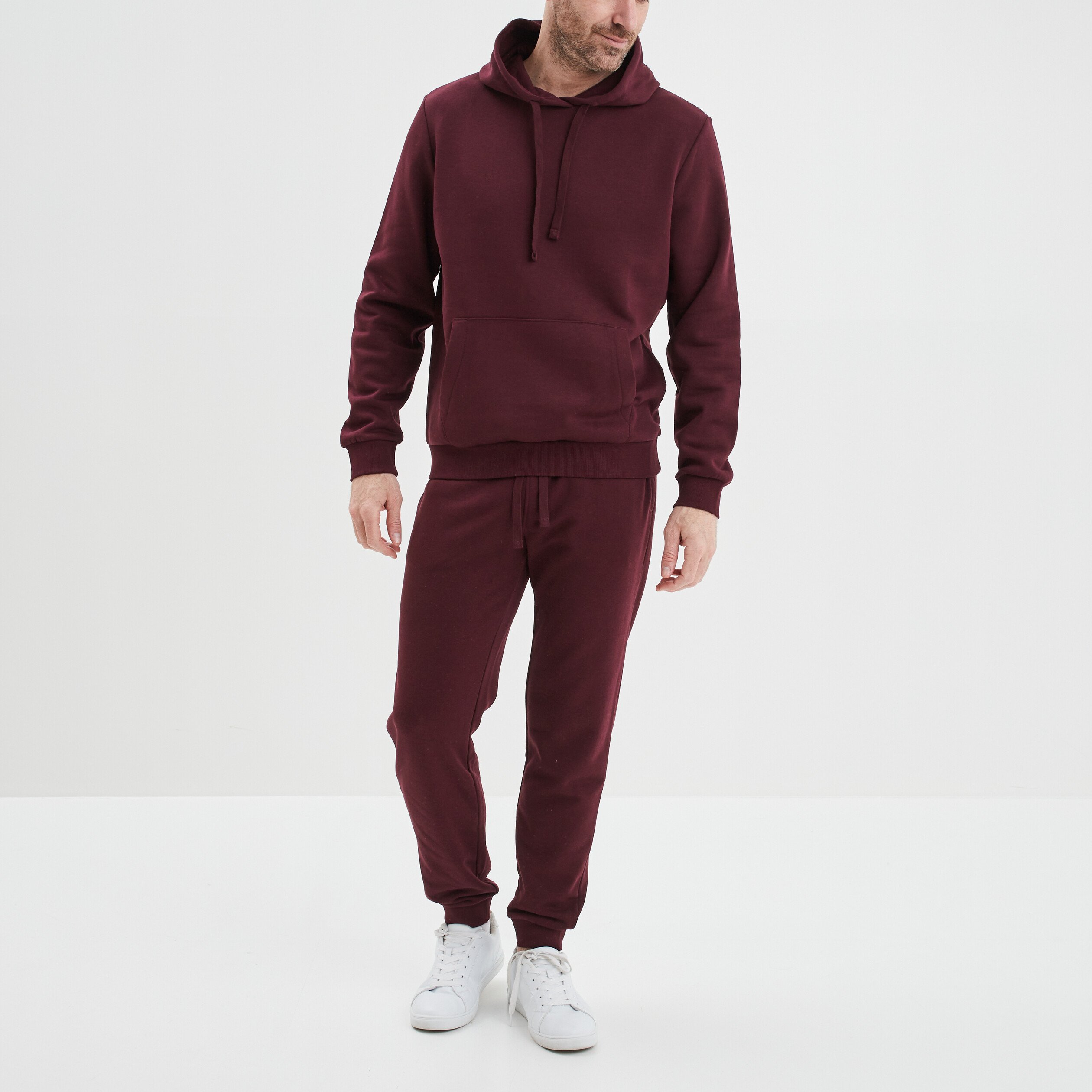Sweat molleton à capuche hoodie prune homme | La Halle