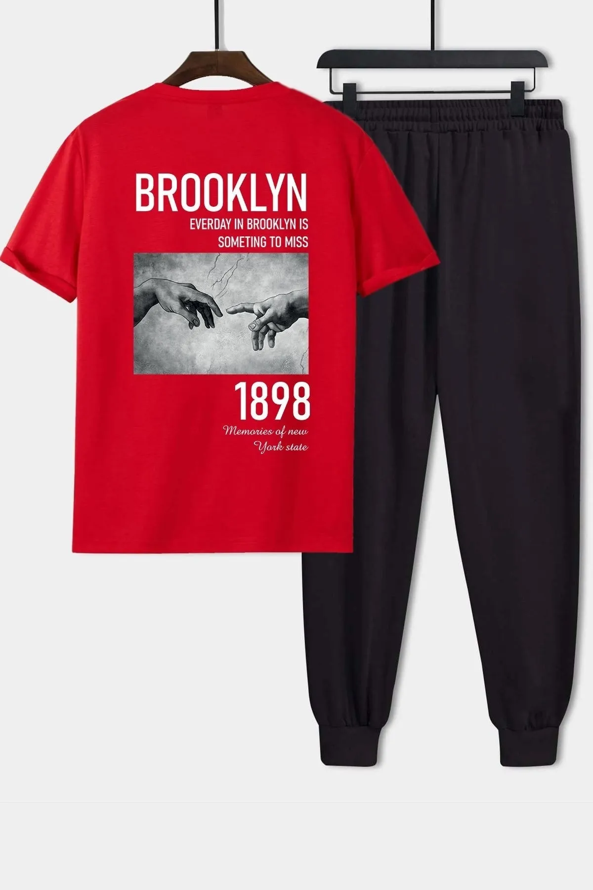 uyguntarz  Bedrucktes zweiteiliges Unisex-Trainingsanzugset „1898 Brooklyn“.