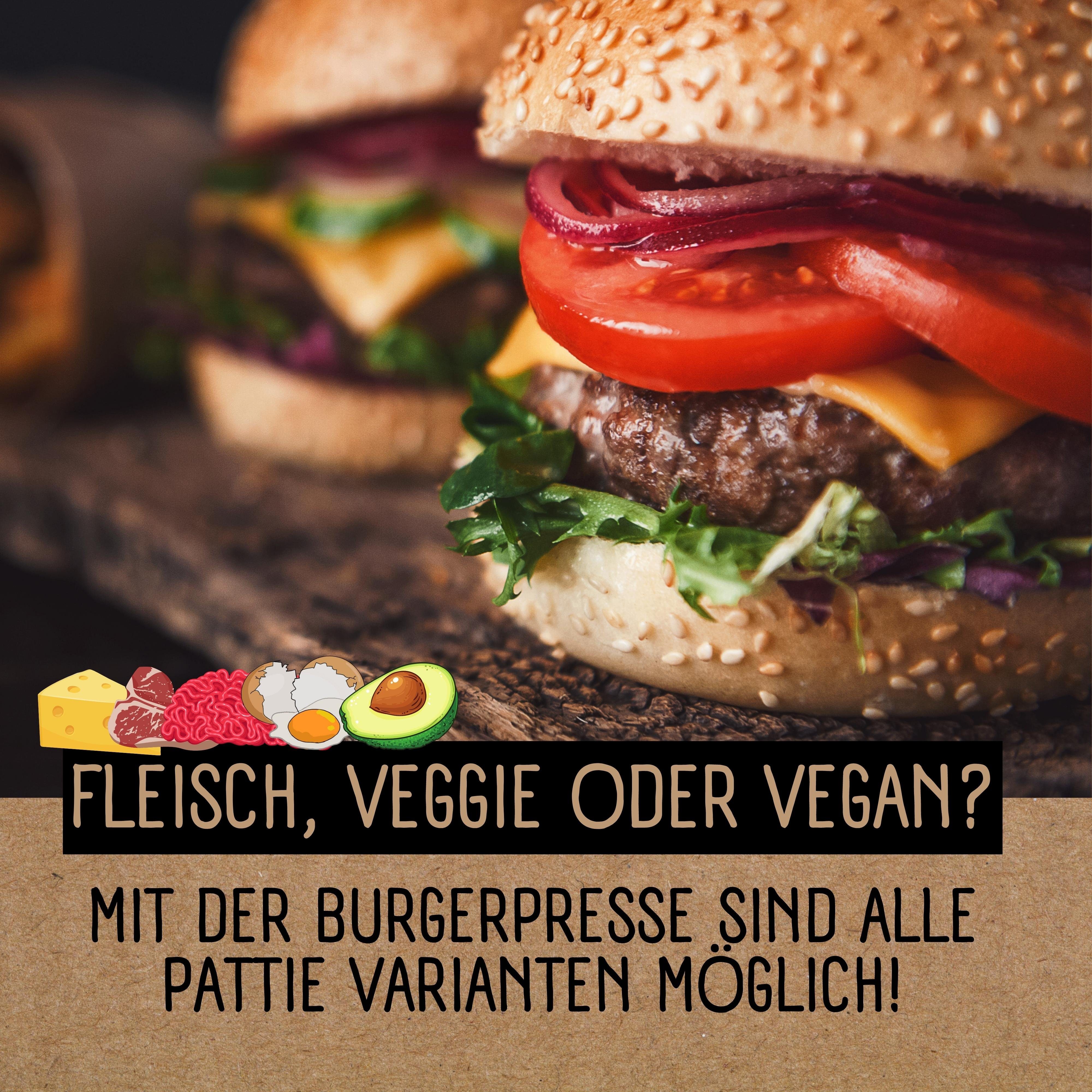 riijk Burgerpresse Hamburgerpresse, Kunststoff, Burgerpresse Set mit Pattie-Trenner und Rezepten