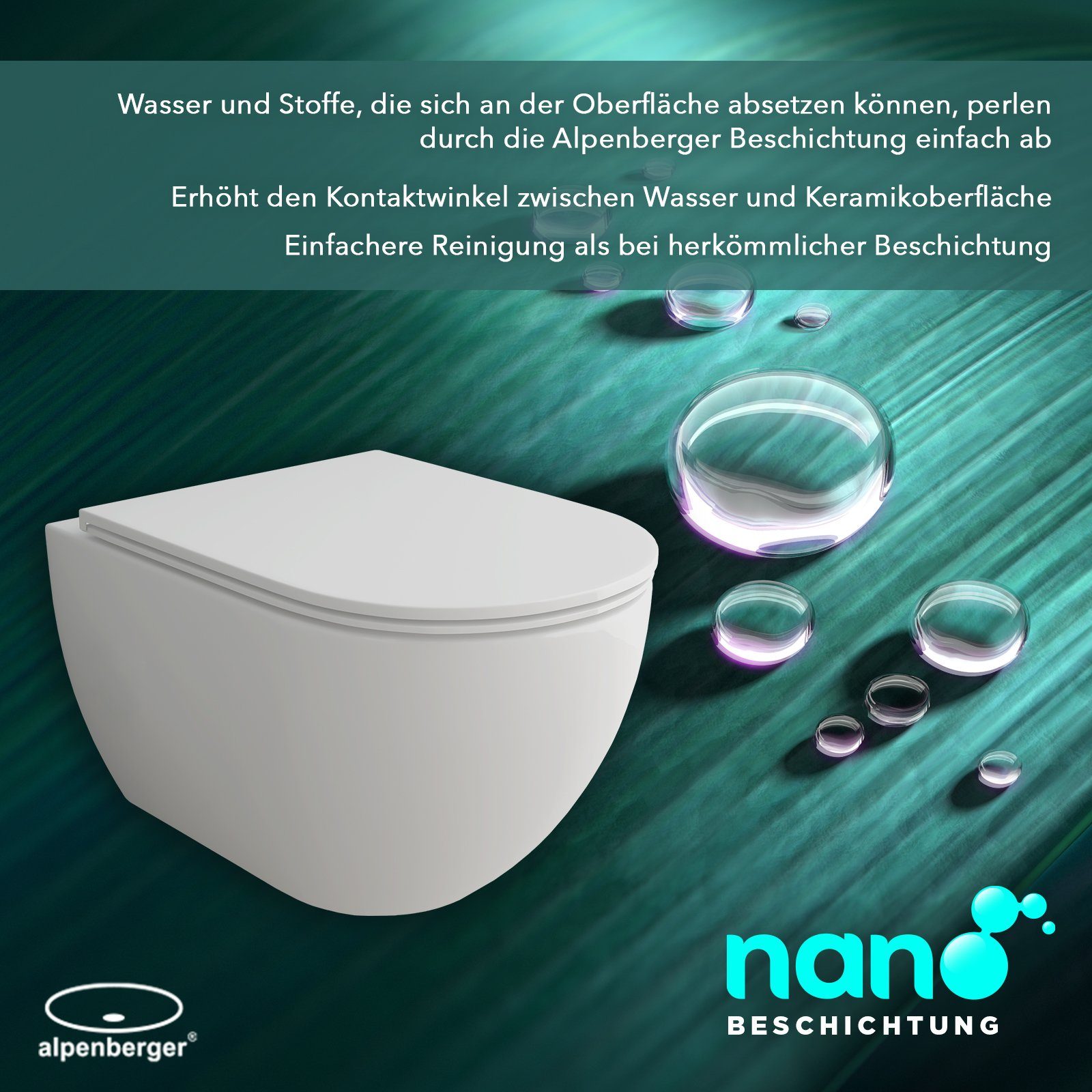 Alpenberger Dusch-WC - Bidet WC - Spülrandloses WC mit Nano Beschichtung, Wandmontage, Abgang Waagerecht, Toilette Komplett-Set, Hänge WC - Taharet WC mit WC Deckel Softclose - Made in Europa