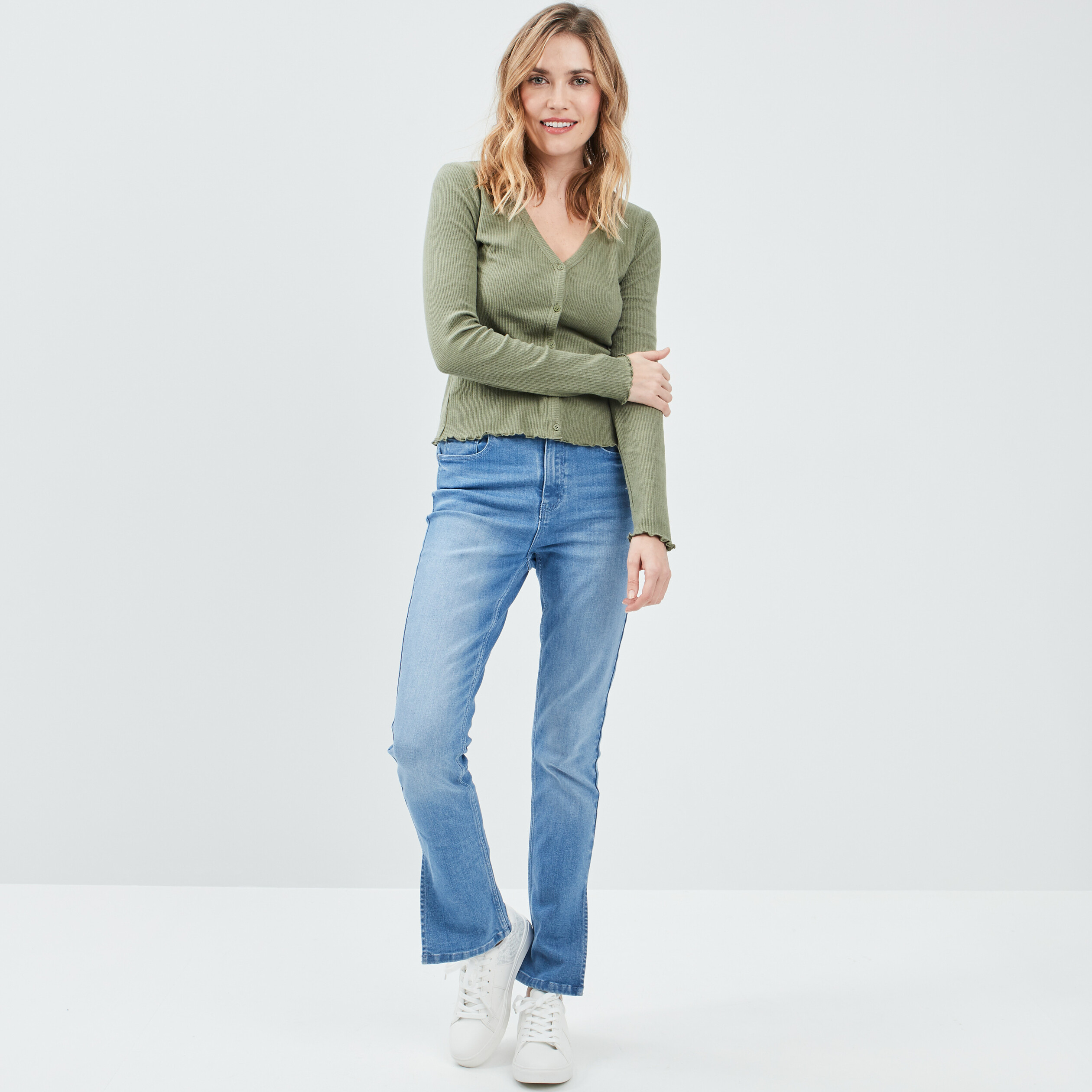T-shirt manches longues vert kaki femme | La Halle