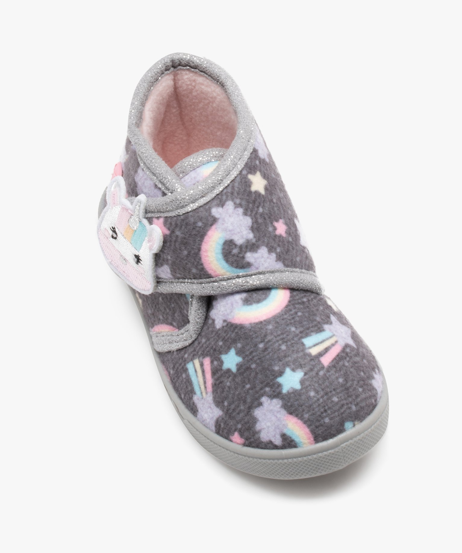 Chaussons fille bottillons à scratch en jersey imprimé - B... gris | GEMO