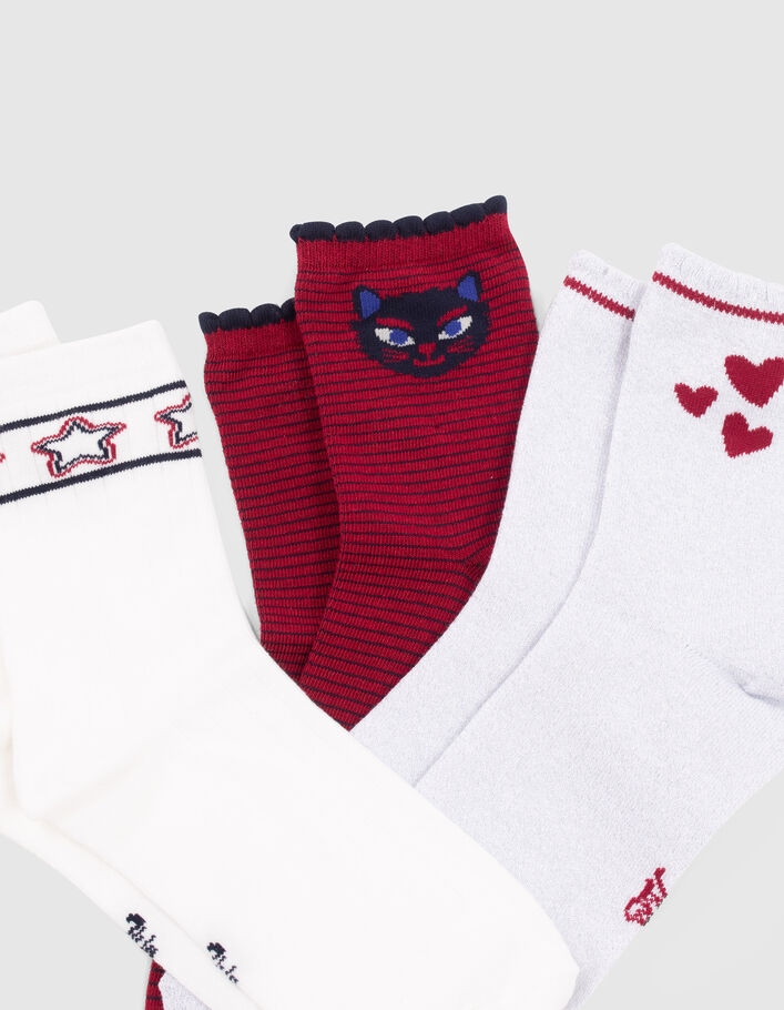 Chaussettes blanches, rouges et silver fille