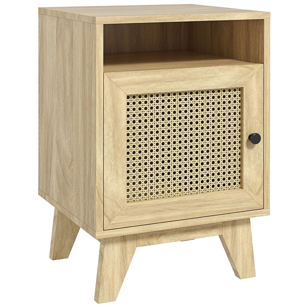 HOMCOM Nachtschrank Nachttisch mit Schrank Beistelltisch mit Ablagefach Natur