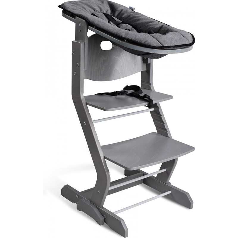 Chaise haute avec attache bébé et plateau gris