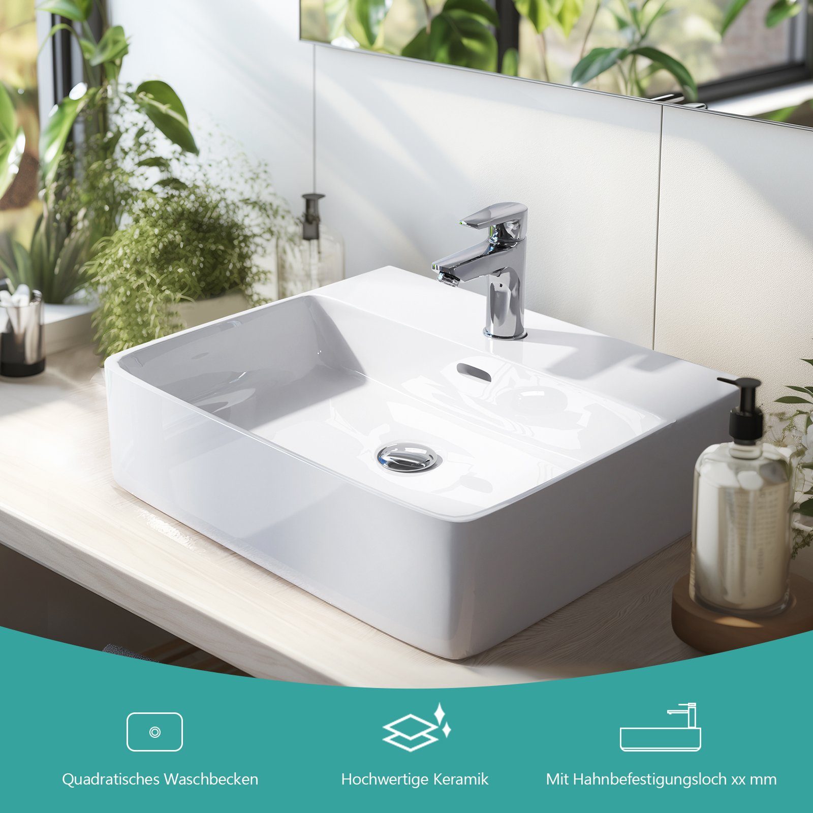 EMKE Aufsatzwaschbecken Kleines Waschbecken Handwaschbecken für Badezimmer, Rechteckig Waschplatz Aufsatzbecken&Hängewaschbecken Waschschüssel