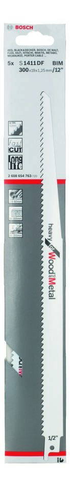 Bosch Blue Accessories 2608654763 S1411DF Säbelsägeblatt, schwer, für Holz und Metall, 300 mm, 5 Stück